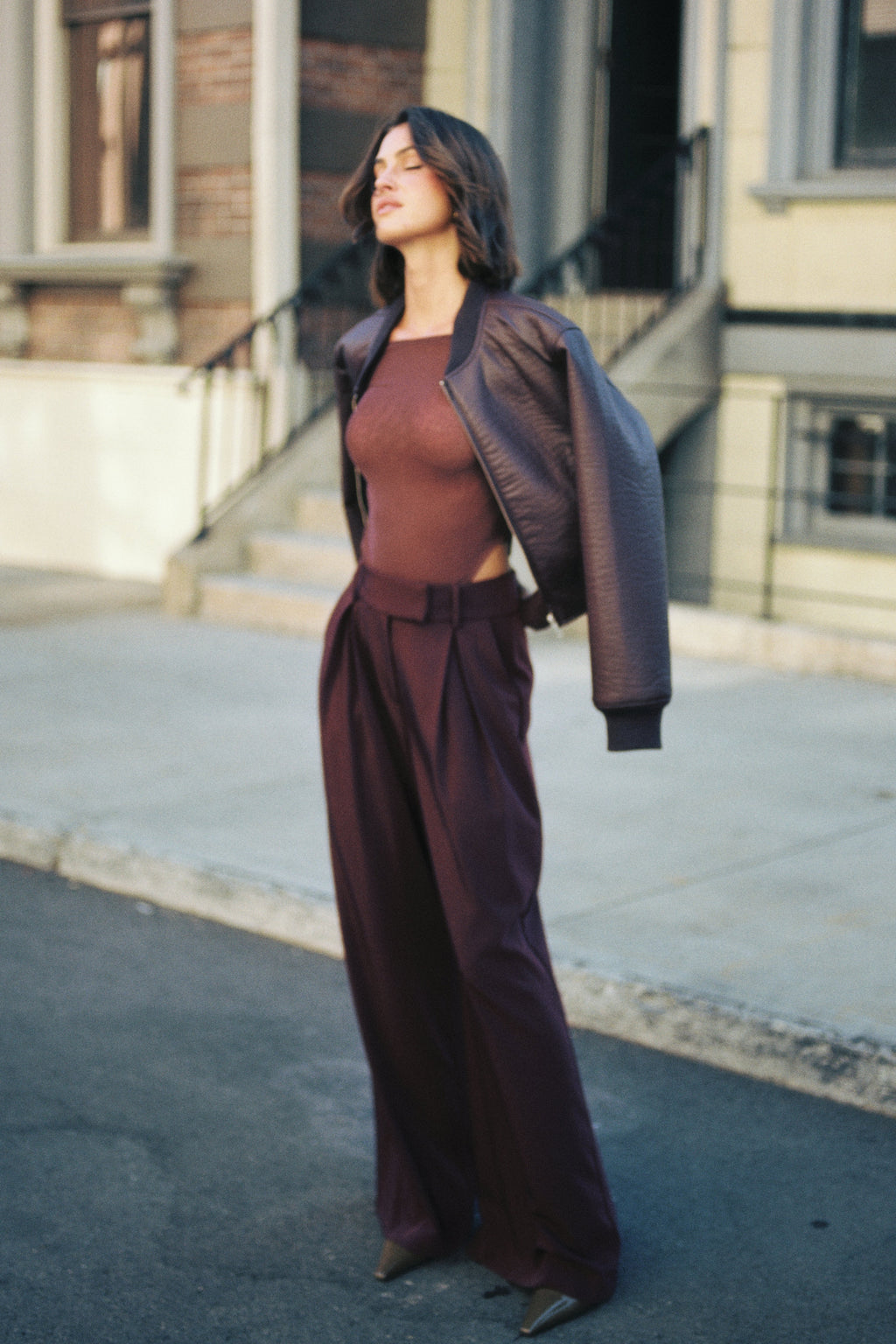 Levaru  Codi Suni Deri Bomber Ceket - Merlot