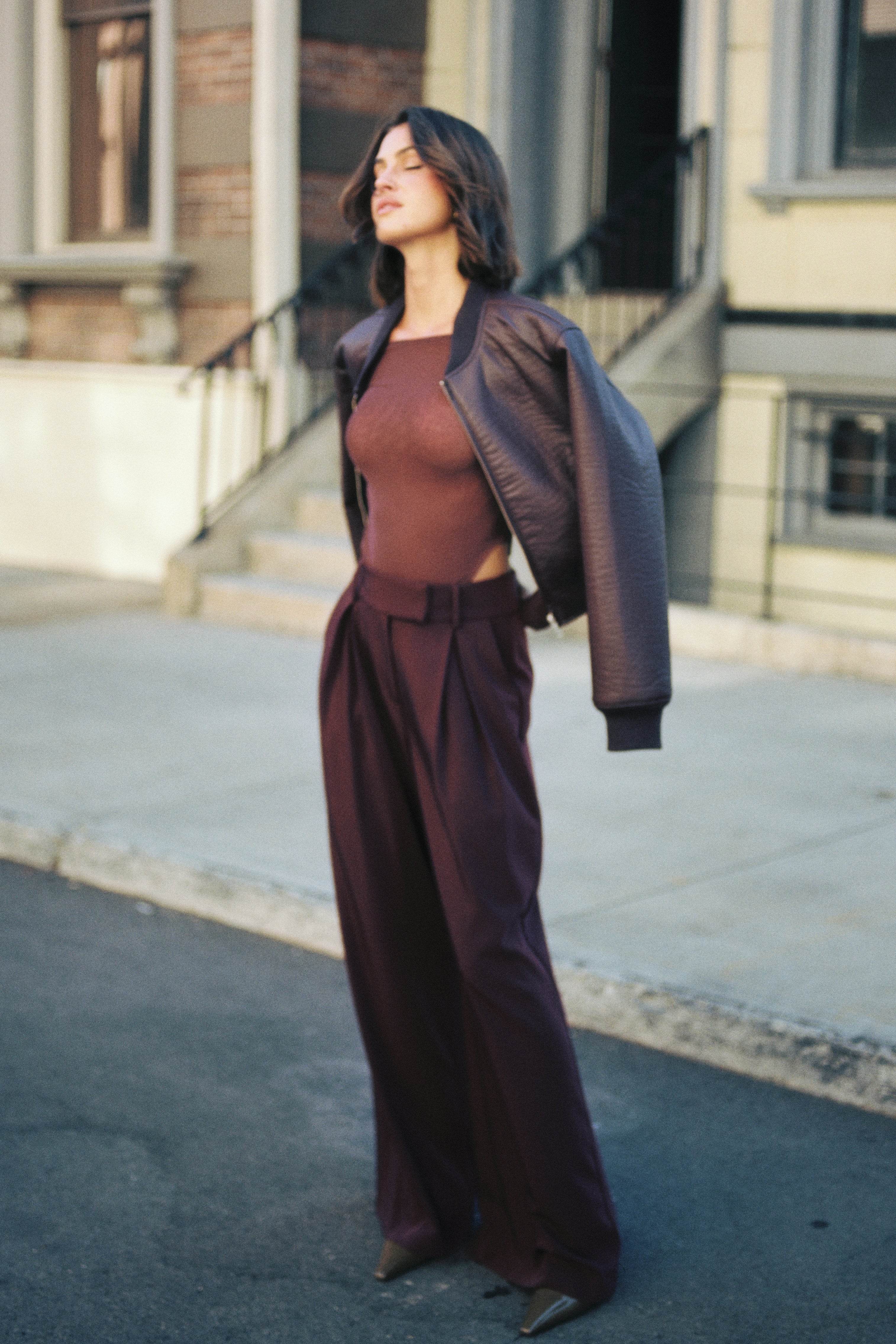 Levaru  Codi Suni Deri Bomber Ceket - Merlot
