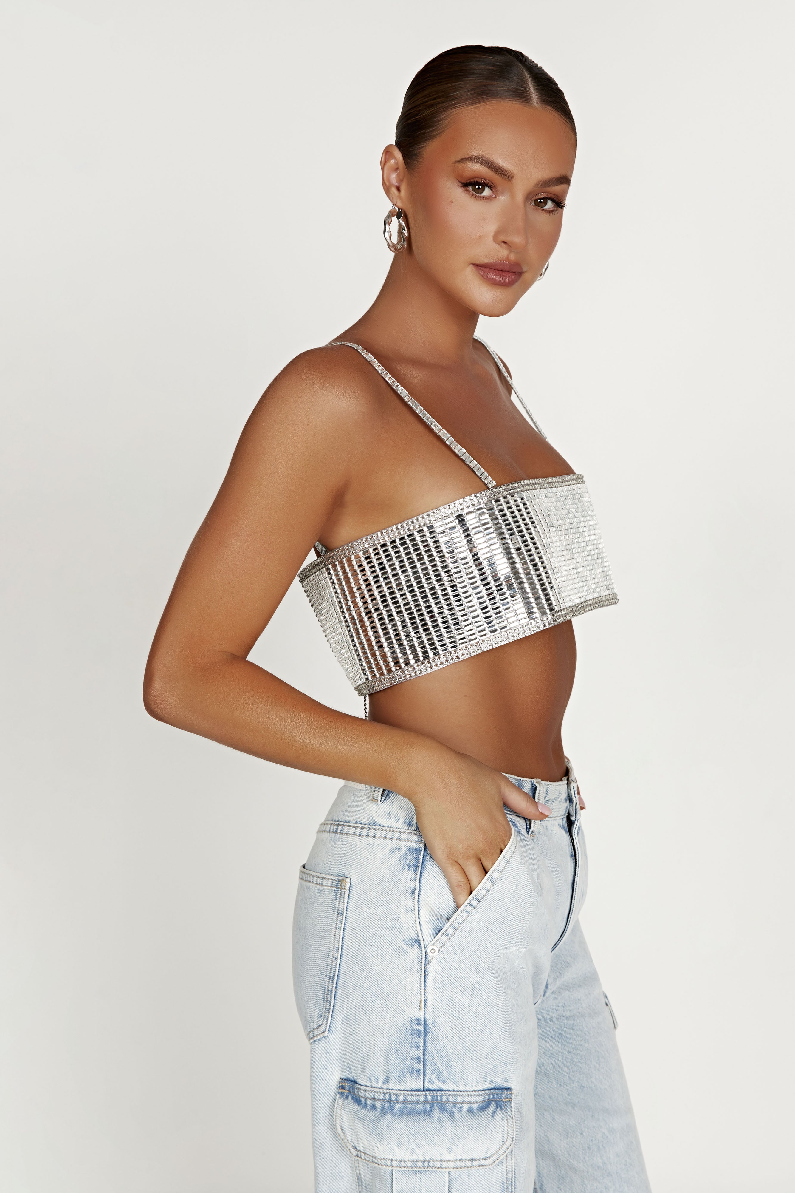 Levauro Miriam Aynalı Crop Top - Gümüş