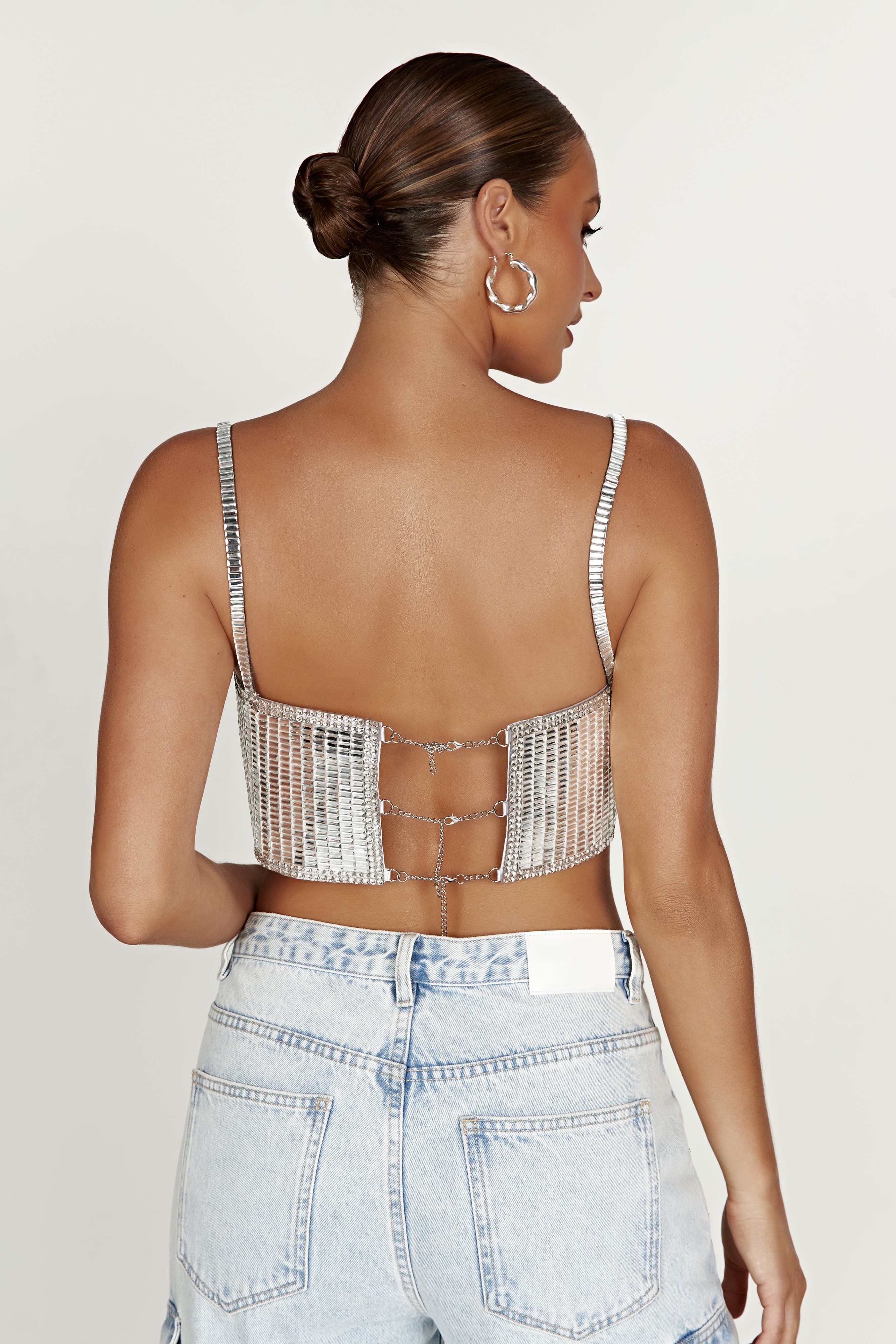 Levauro Miriam Aynalı Crop Top - Gümüş