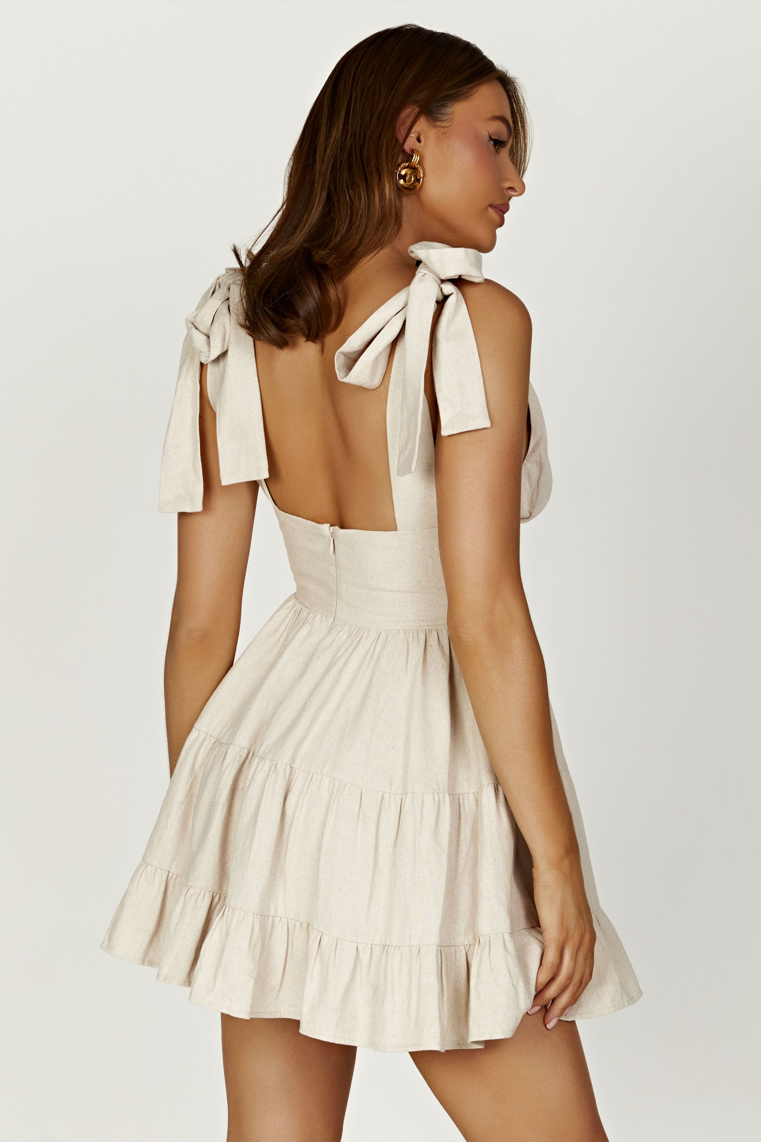Levauro Aurelia Keten Mini Elbise - Naturel