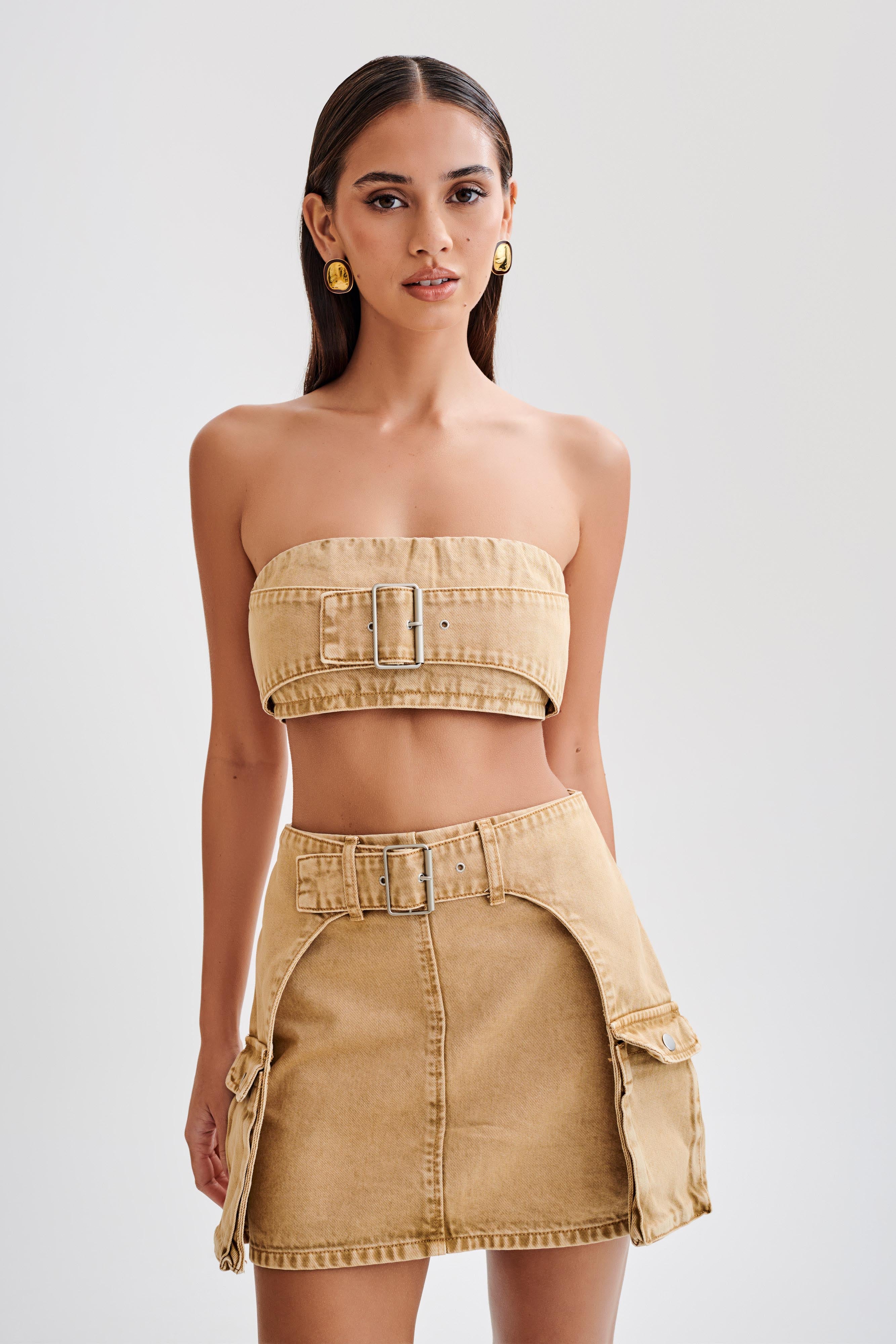 Levauro Rowena Denim Toka Bandeau - Tan Asit Yıkama