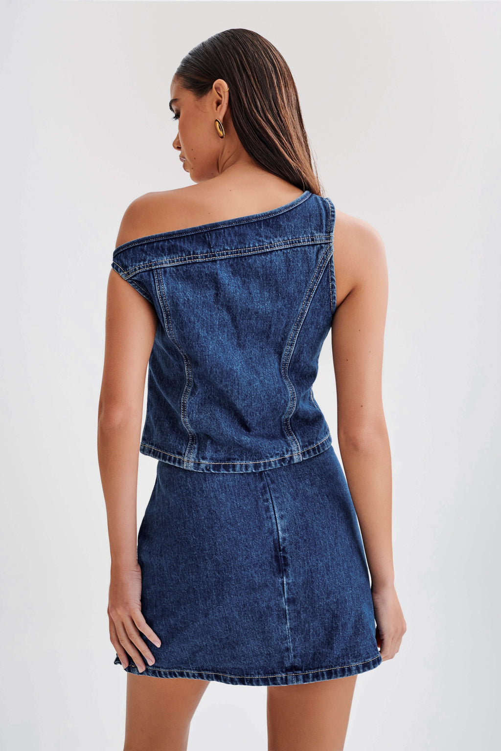 Levauro Ramsey Denim Düşük Omuz Üst - Koyu Mavi