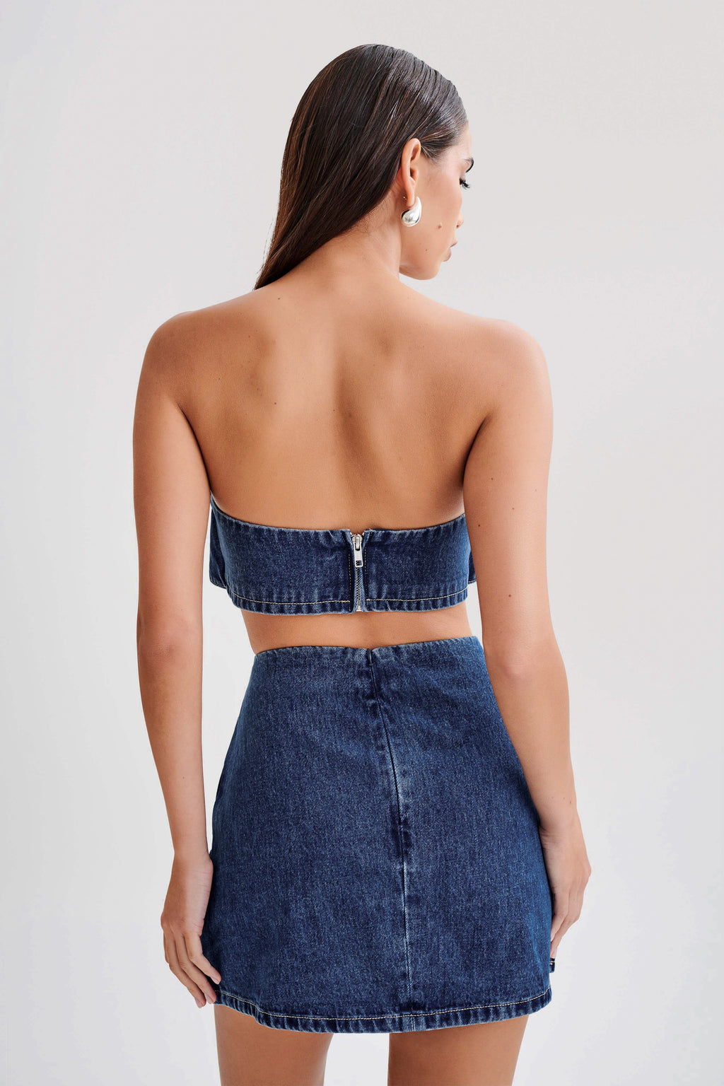 Levauro Rowena Denim Tokalı Mini Etek - Koyu Mavi