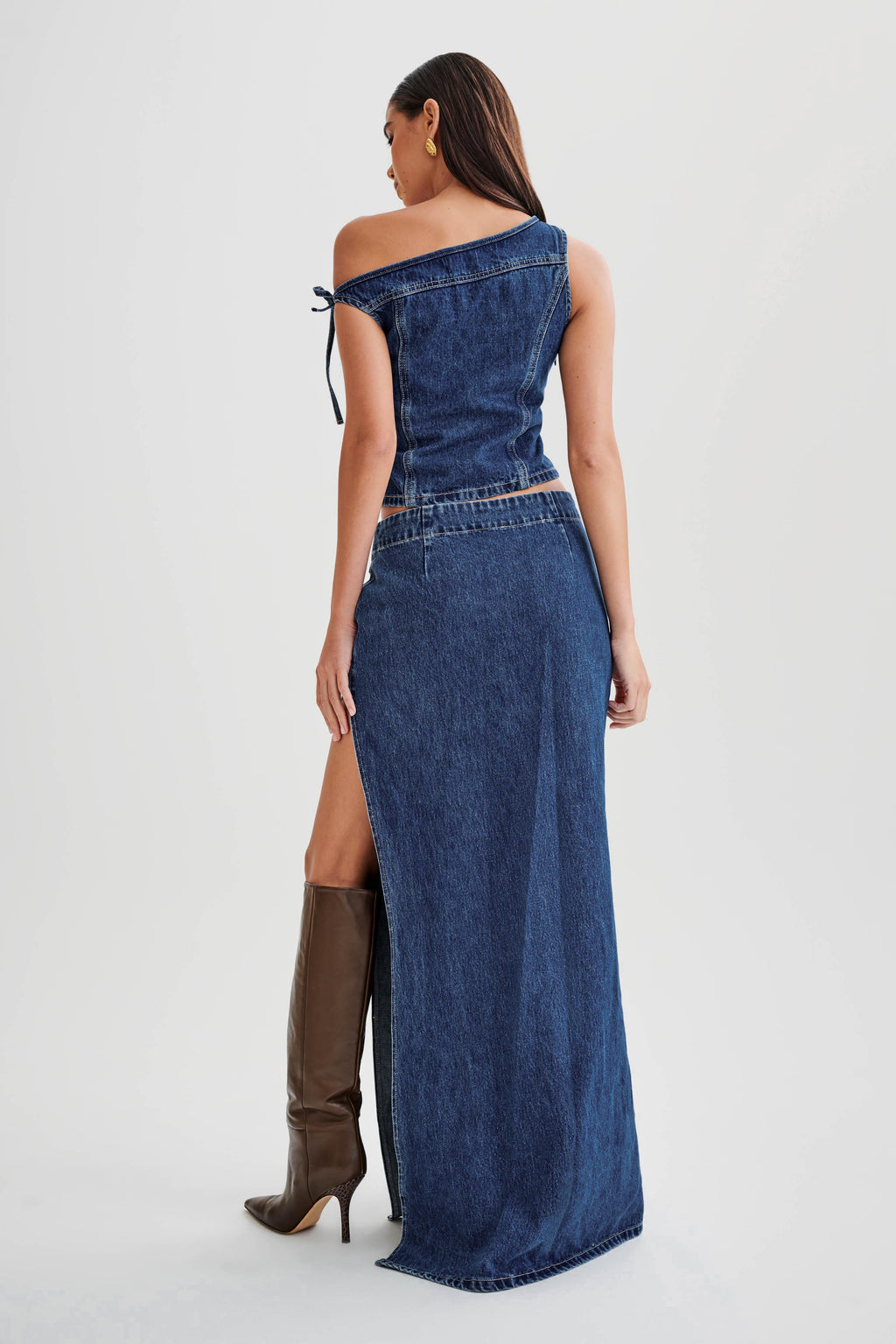 Levauro Ramsey Denim Düşük Omuz Üst - Koyu Mavi