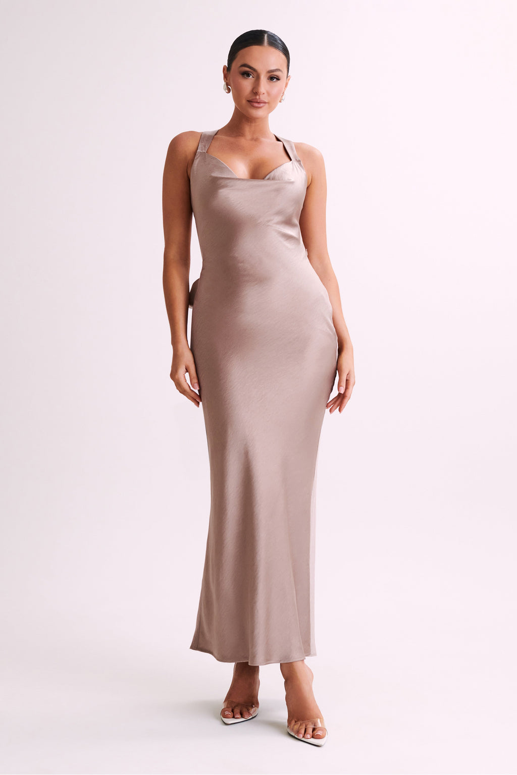 Levauro Caellie Saten Cowl Maxi Elbise - Taupe