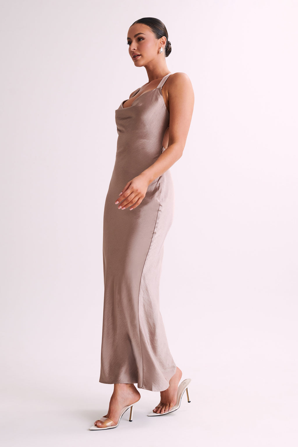 Levauro Caellie Saten Cowl Maxi Elbise - Taupe