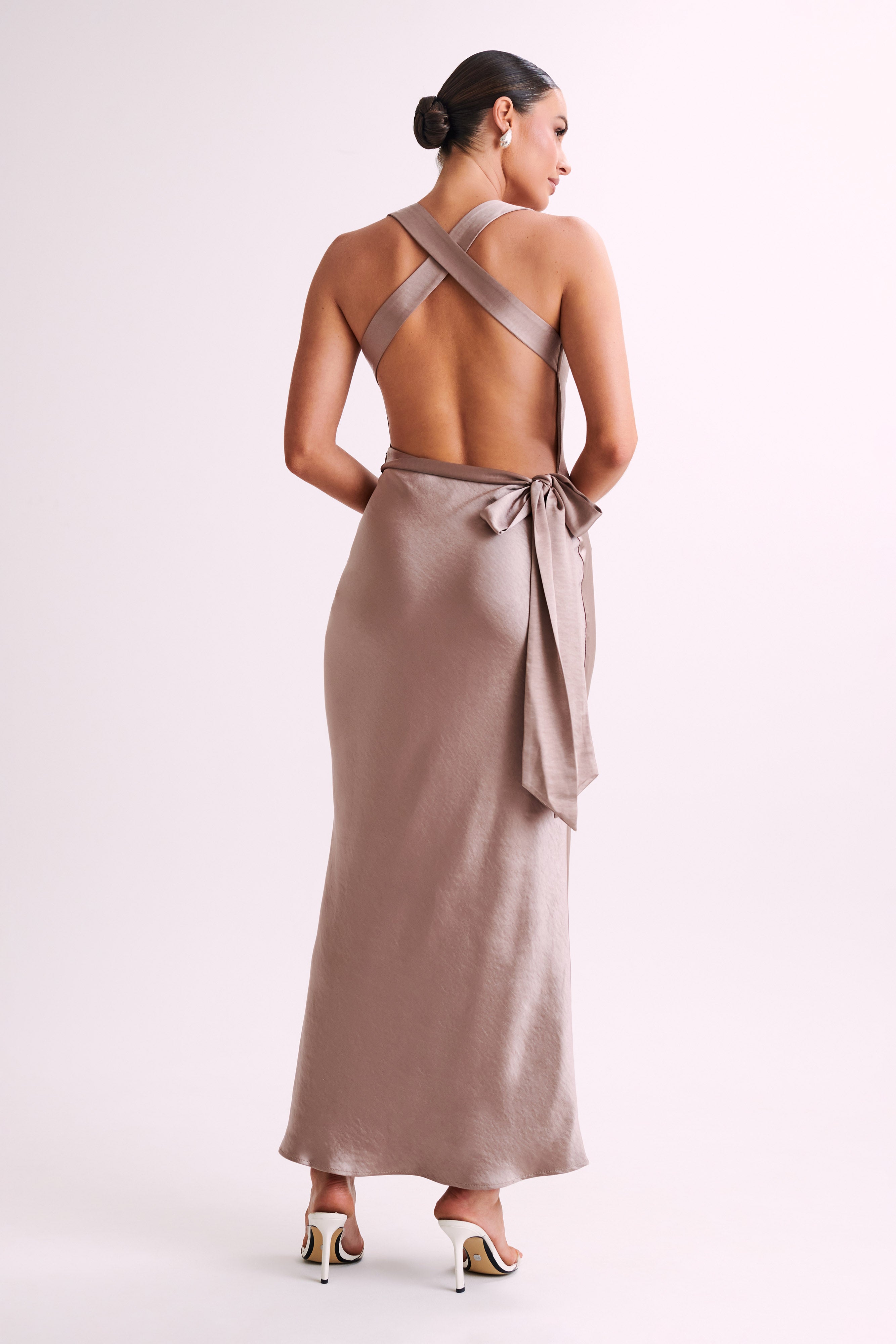Levauro Caellie Saten Cowl Maxi Elbise - Taupe