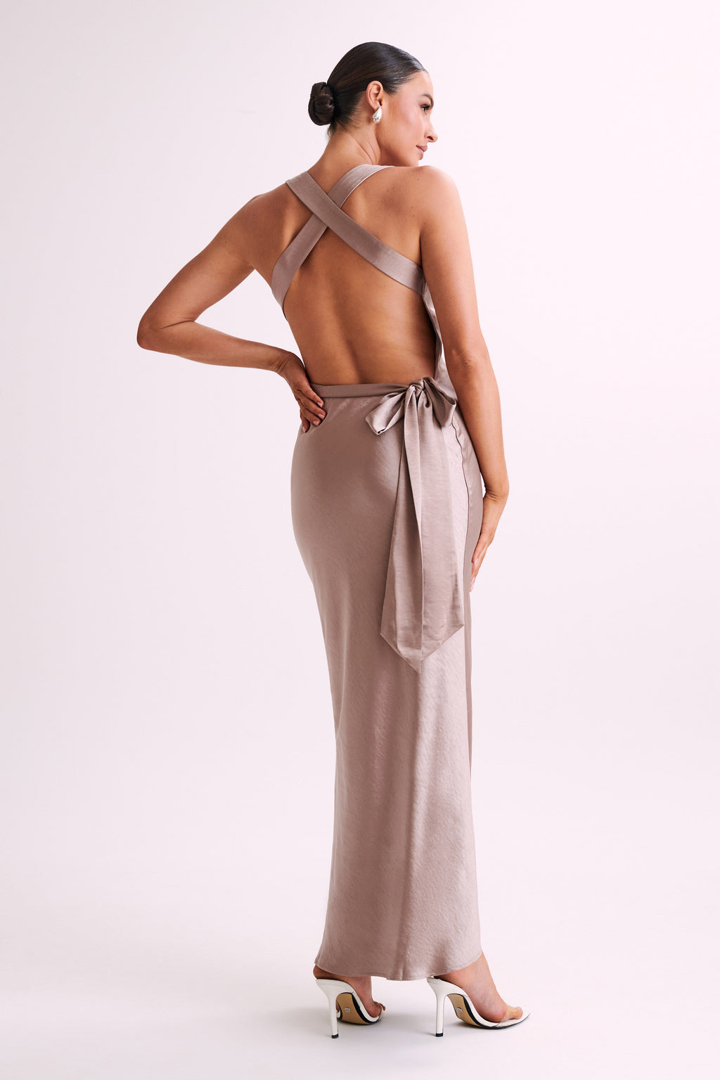 Levauro Caellie Saten Cowl Maxi Elbise - Taupe