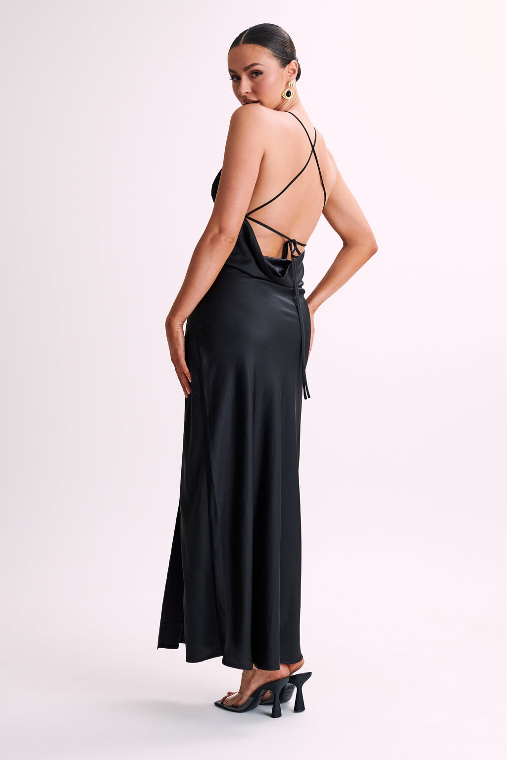 Levauro Gina Saten Slip Uzun Elbise - Siyah