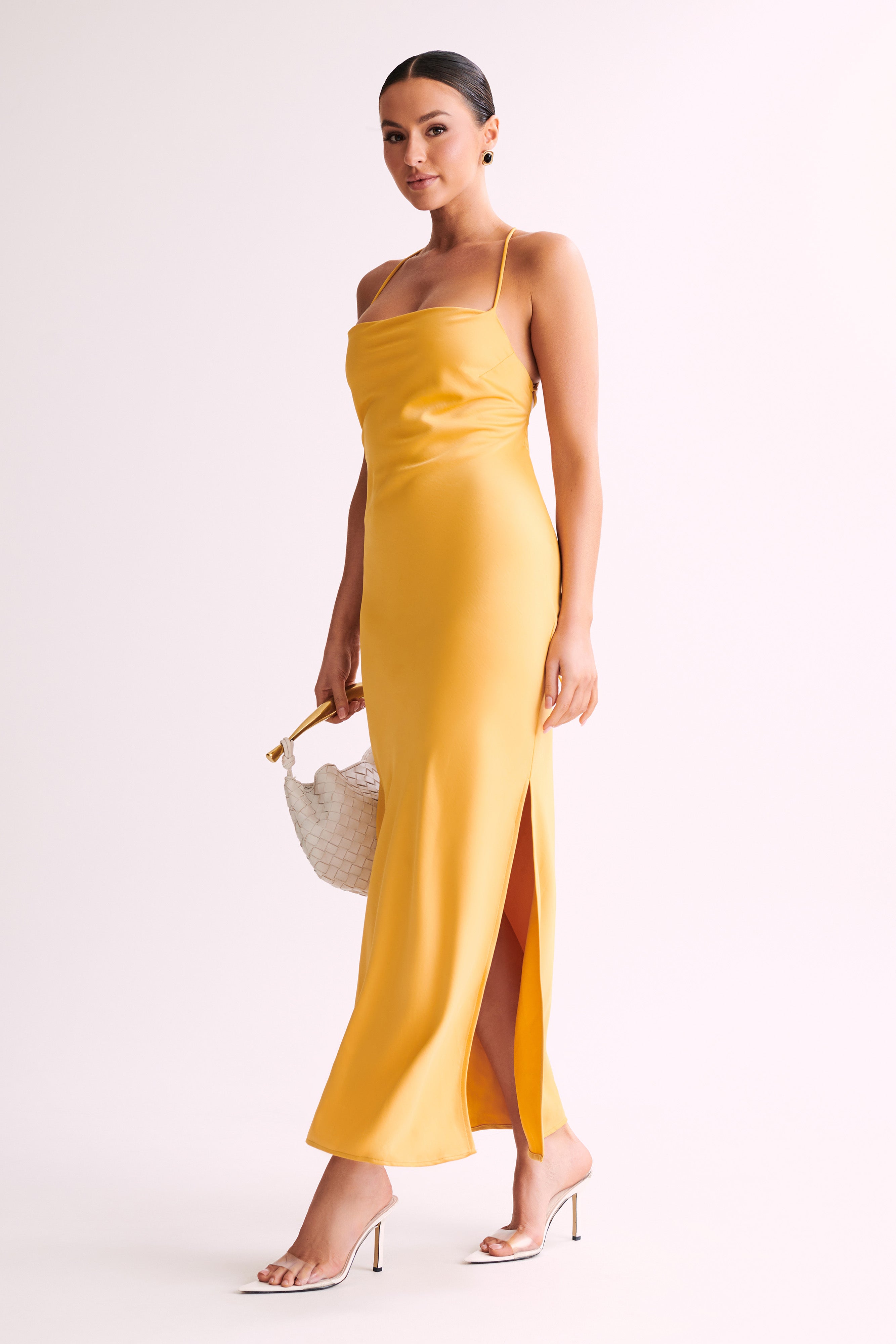 Levauro  Sydney Düz Yaka Slip Maxi Elbise - Sarı