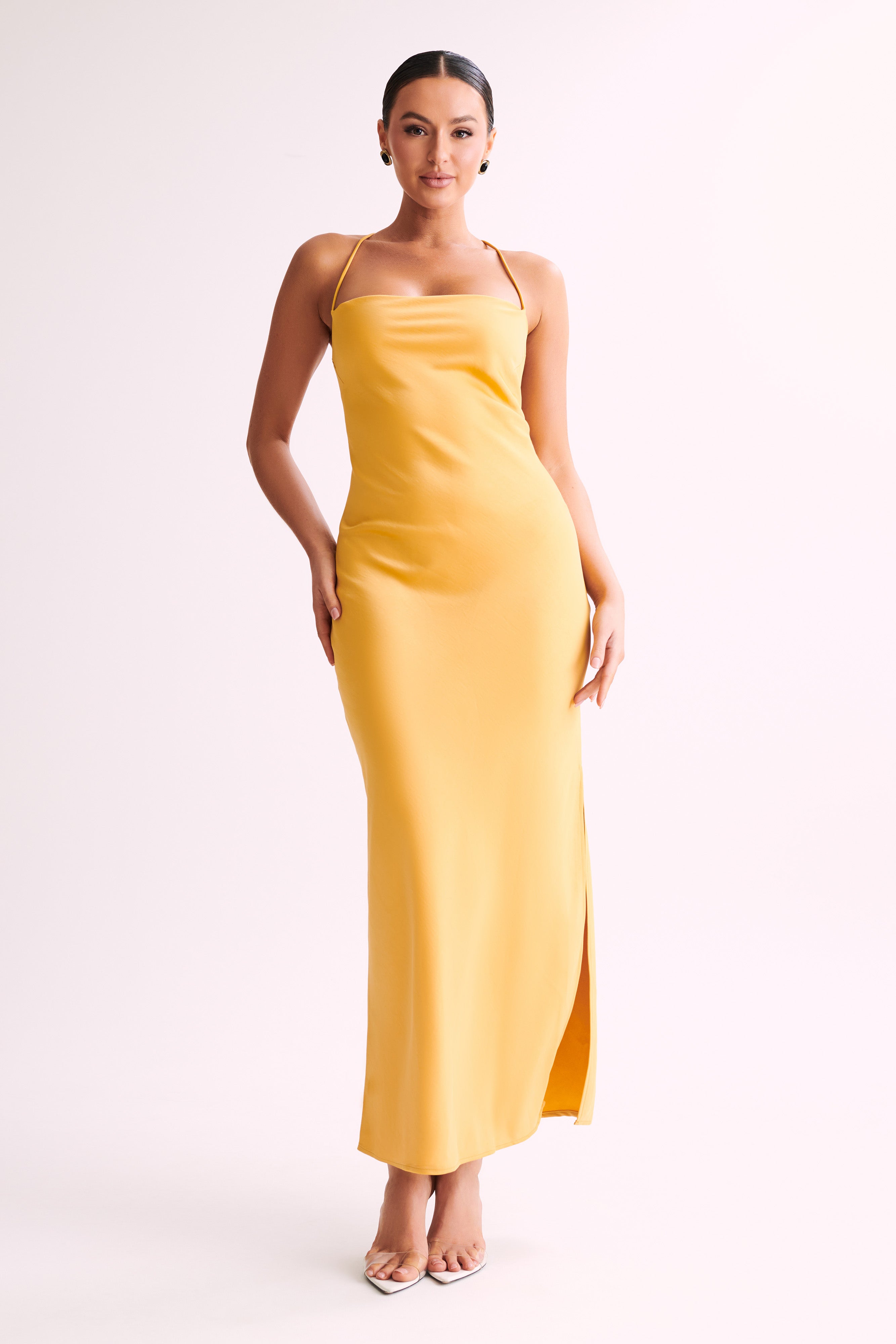 Levauro  Sydney Düz Yaka Slip Maxi Elbise - Sarı