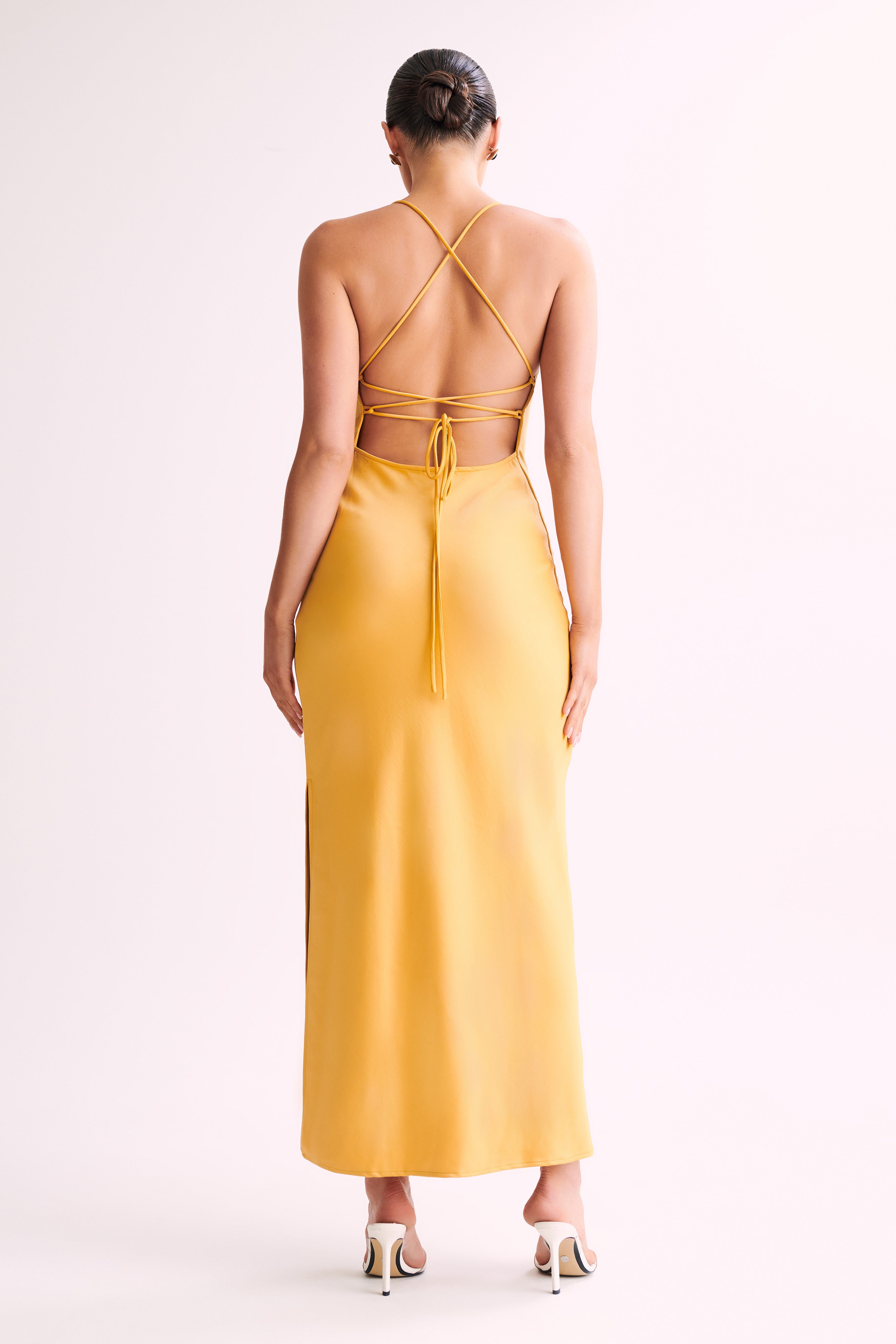 Levauro  Sydney Düz Yaka Slip Maxi Elbise - Sarı