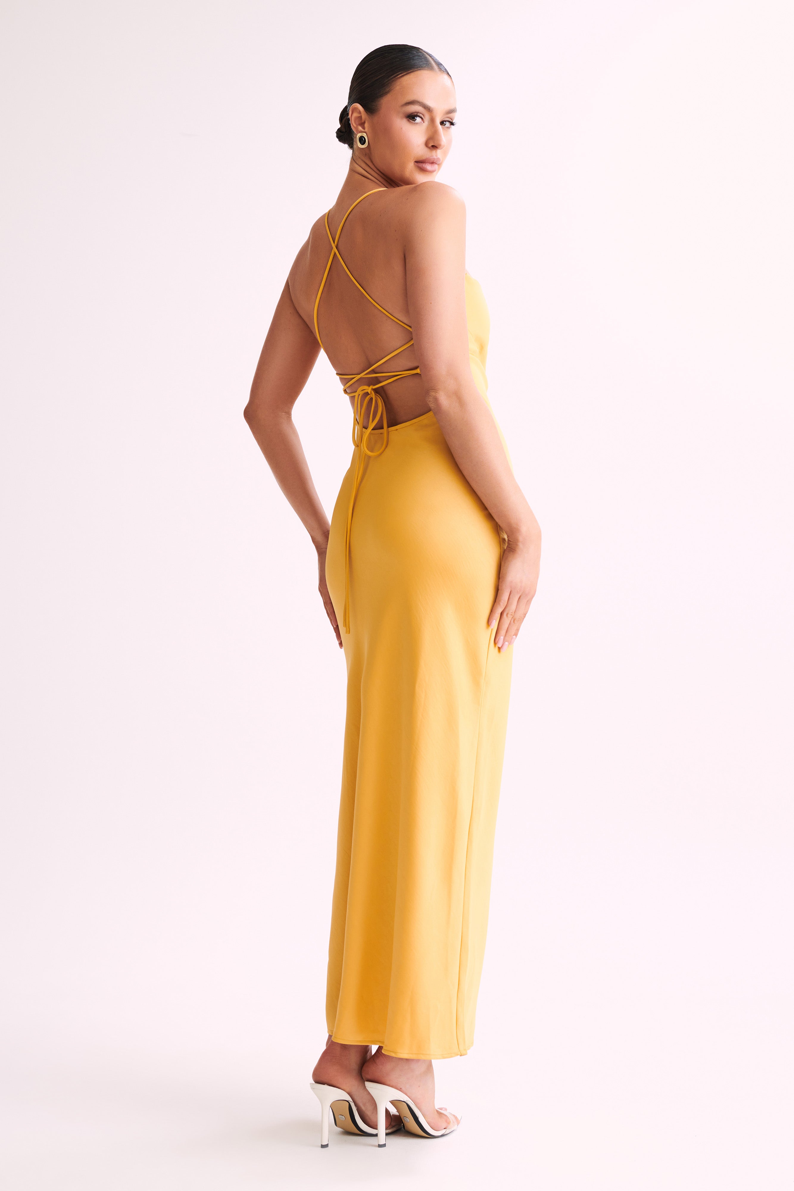 Levauro  Sydney Düz Yaka Slip Maxi Elbise - Sarı