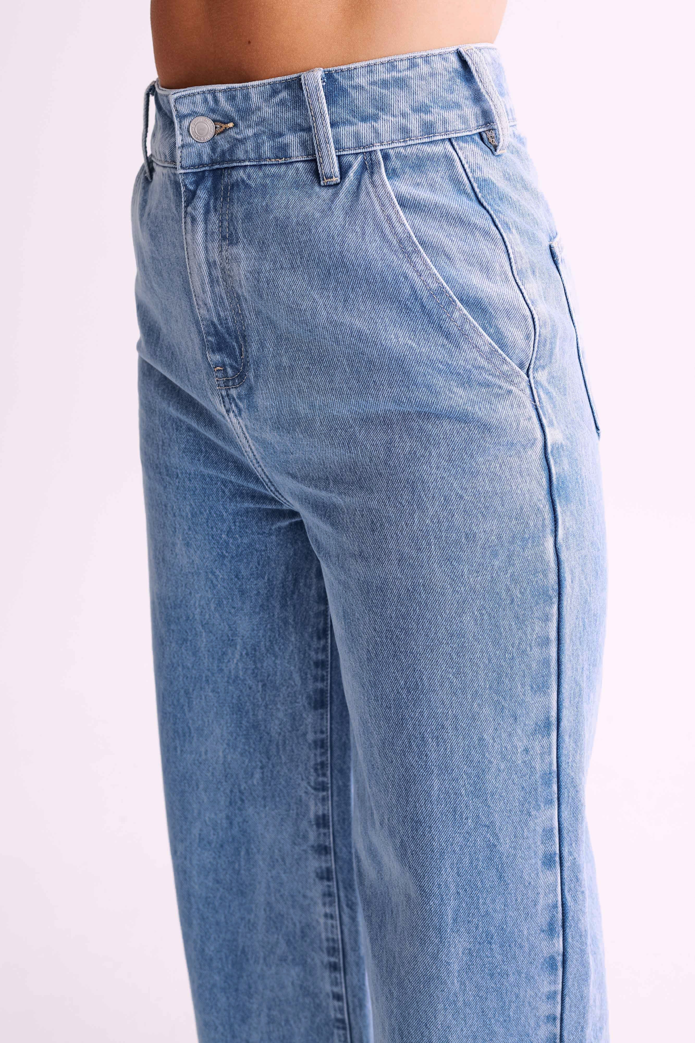Levauro Roxy Geniş Paça Yüksek Bel Denim Jeans - Orta Mavi