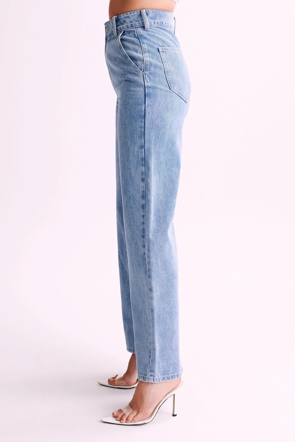 Levauro Roxy Geniş Paça Yüksek Bel Denim Jeans - Orta Mavi