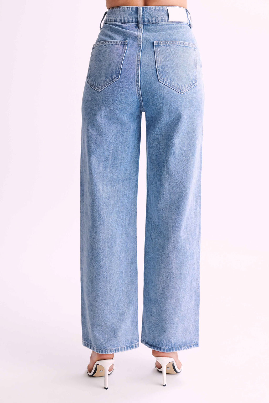 Levauro Roxy Geniş Paça Yüksek Bel Denim Jeans - Orta Mavi