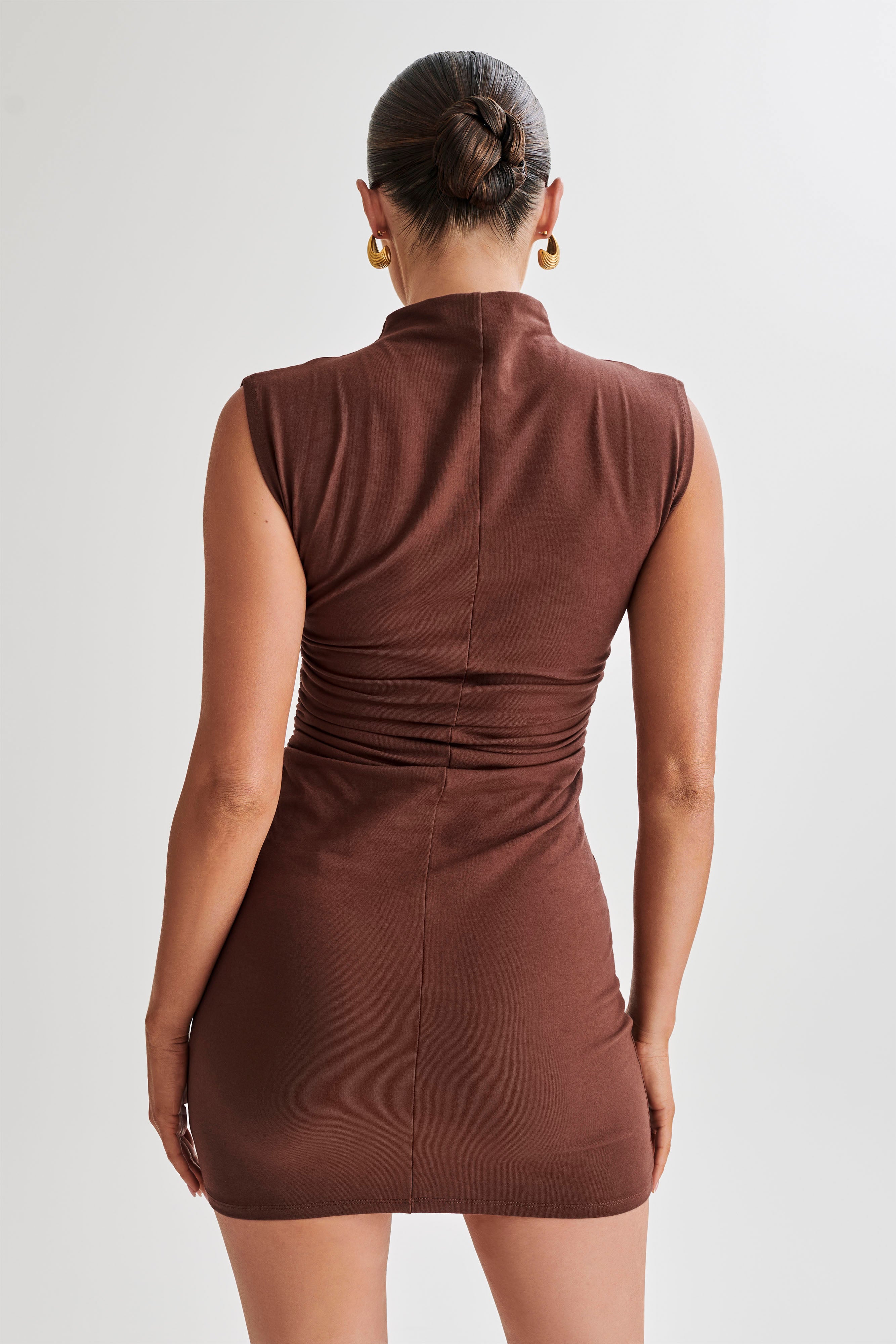 Levauro Melania Yüksek Yaka Mini Elbise - Mocha