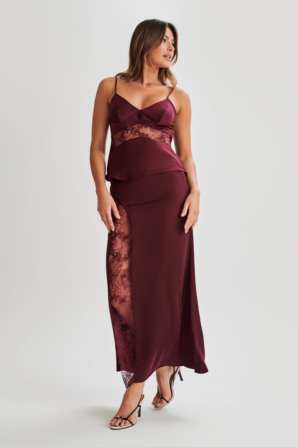 ROF Luella Saten Dantelli Cami Üst - Mürdüm