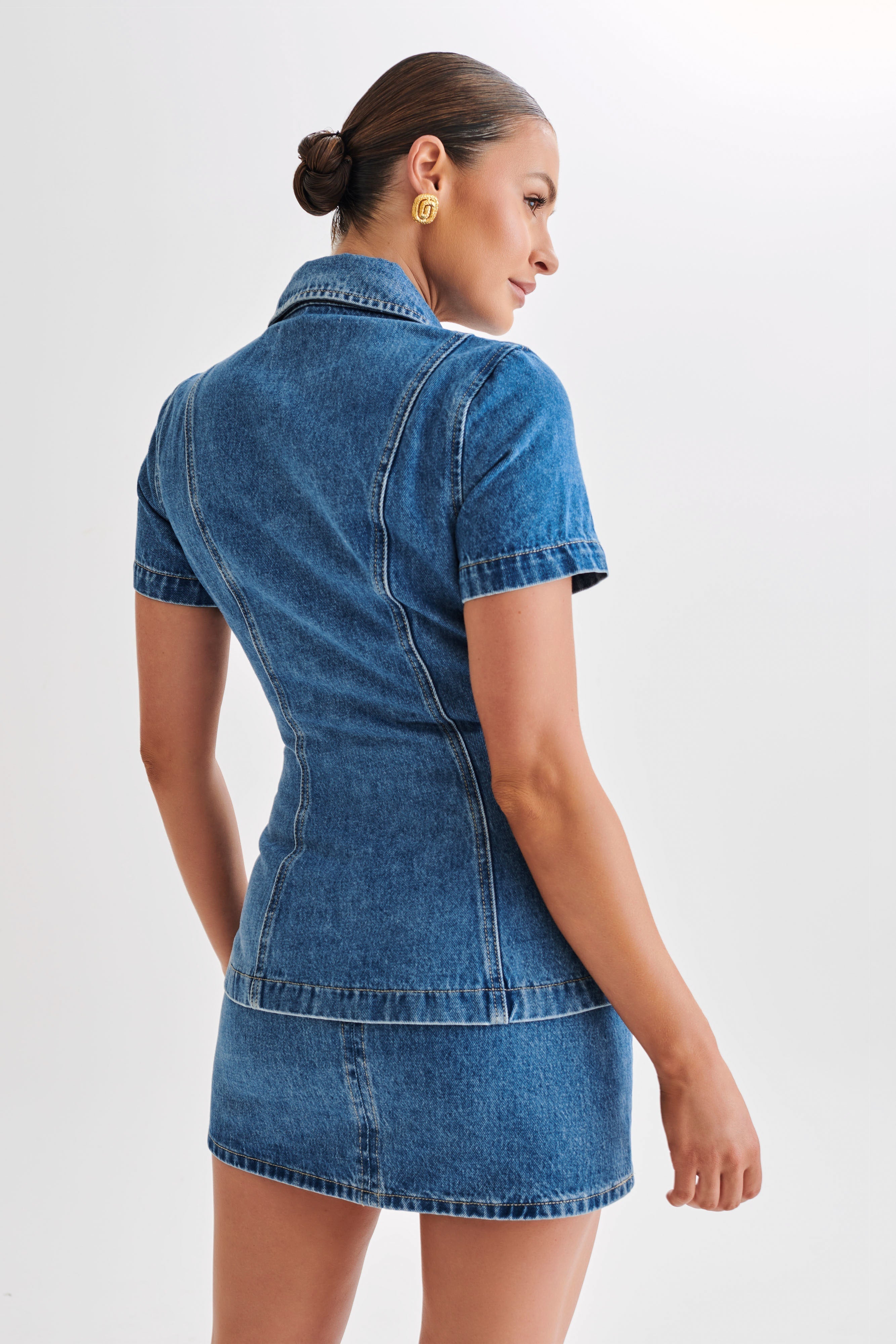 Levauro Ellie Denim Kısa Kollu Üst - 70'Ler Mavi
