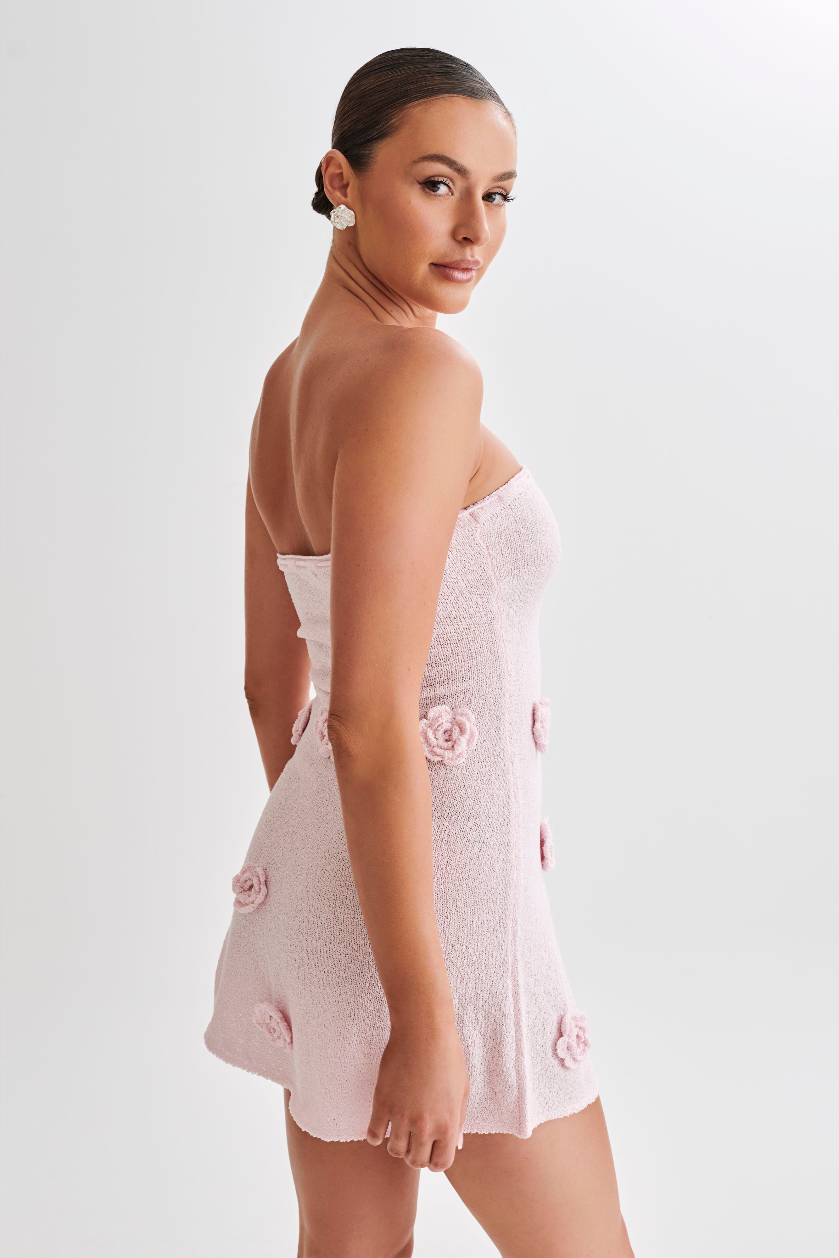 Levauro Connelly Straplez Örgü Mini Elbise - Fairy Floss Pembe