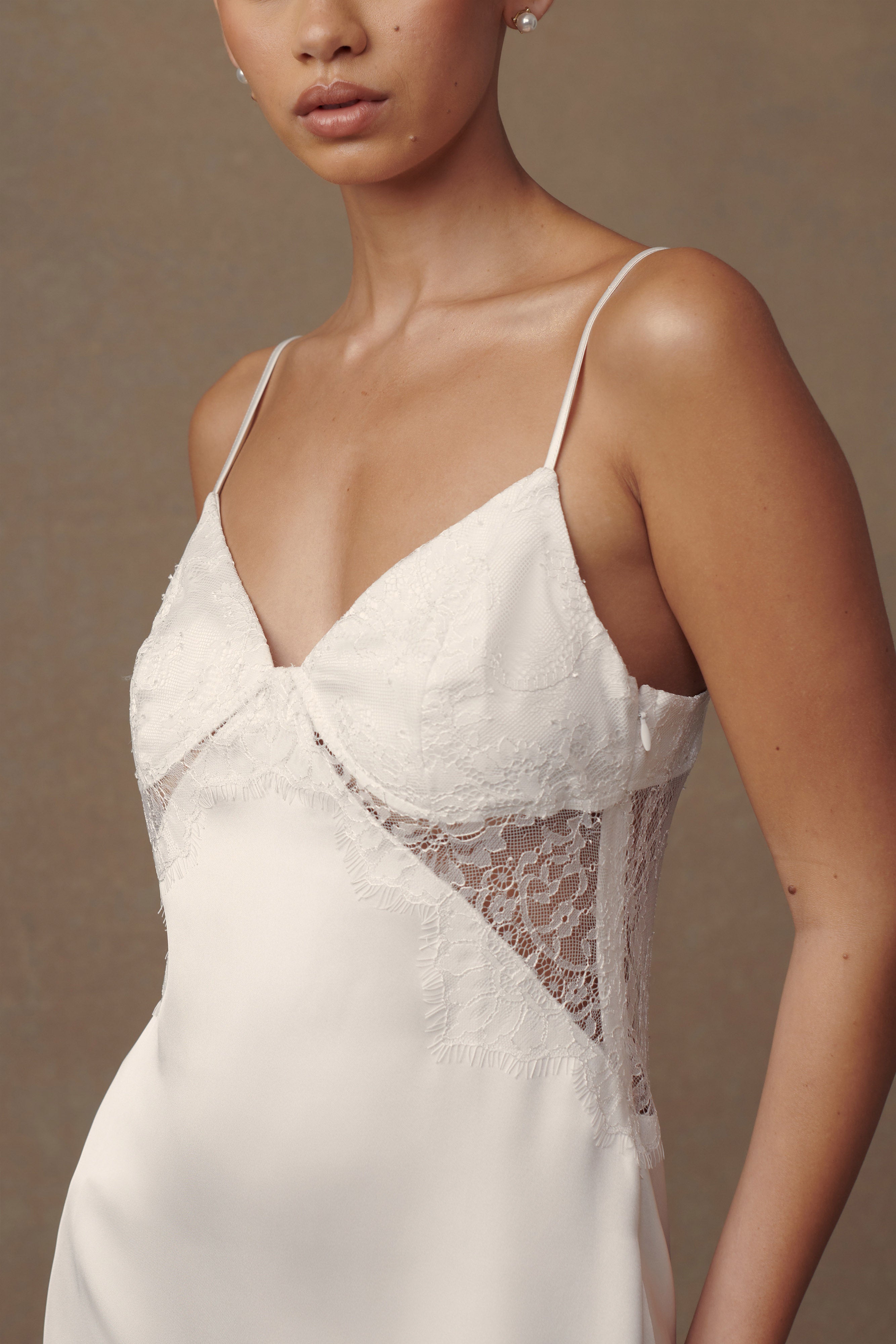 Levauro Emmett Dantel Slip Elbise - Beyaz