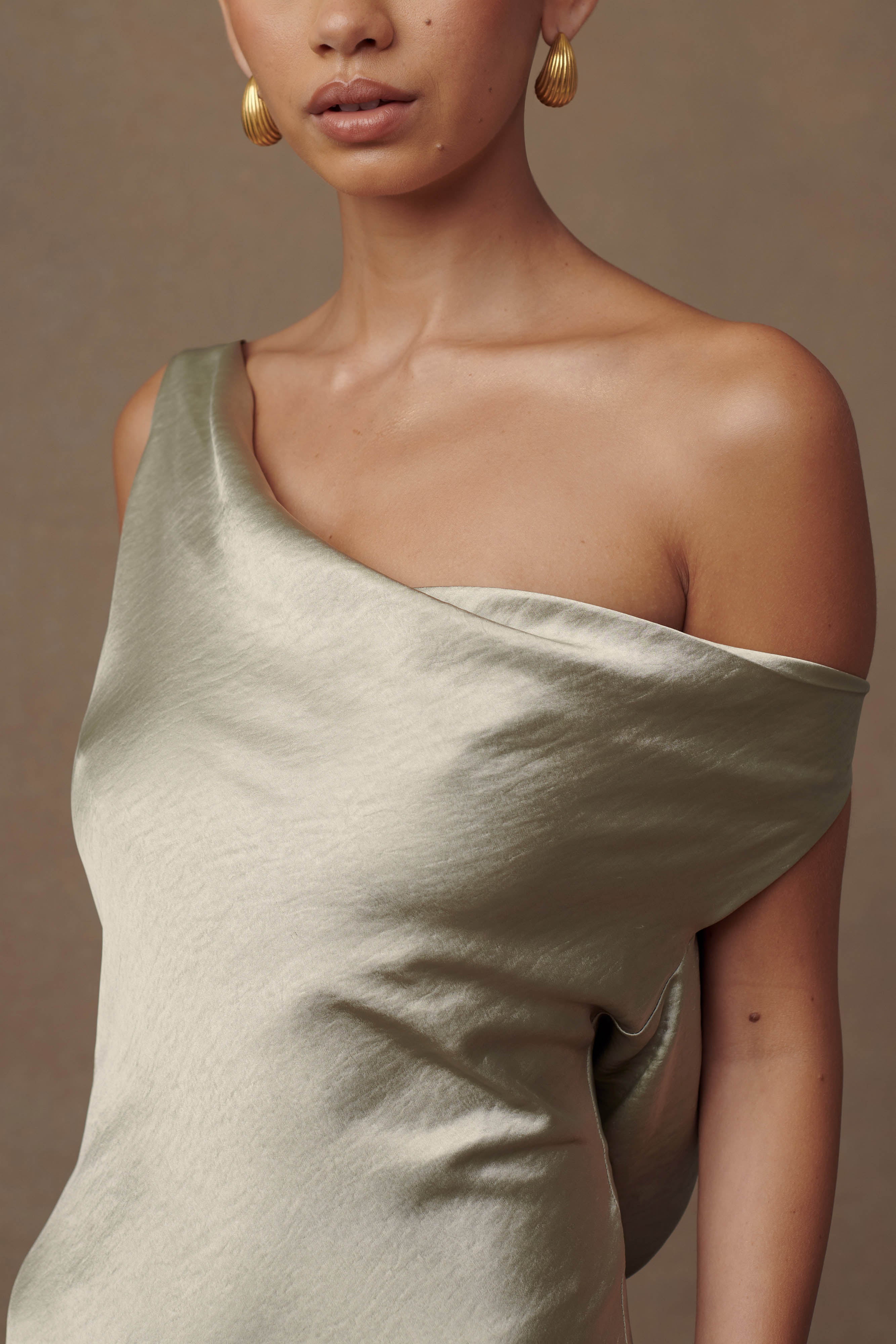 Levauro Yvette Slip Uzun Elbise Asimetrik Etek - Adaçayı