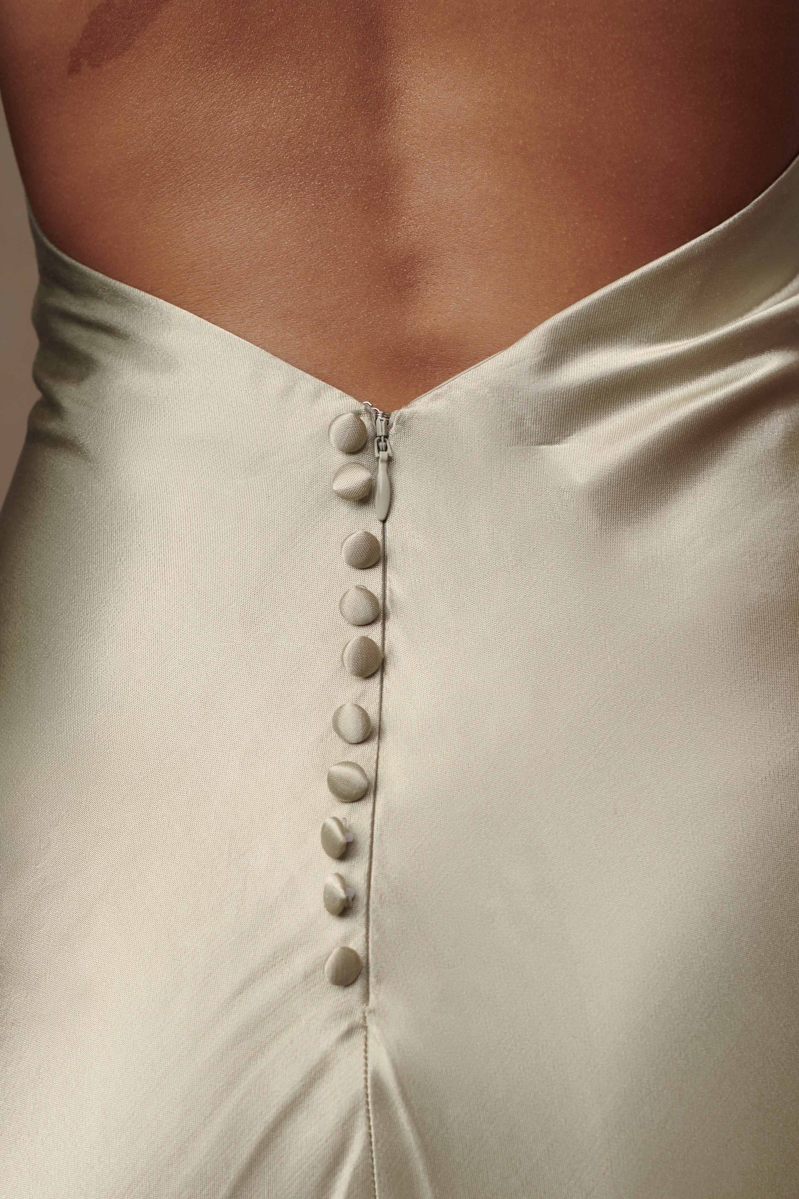Levauro Esther Yanardöner Saten Cowl Maxi Elbise - Adaçayı