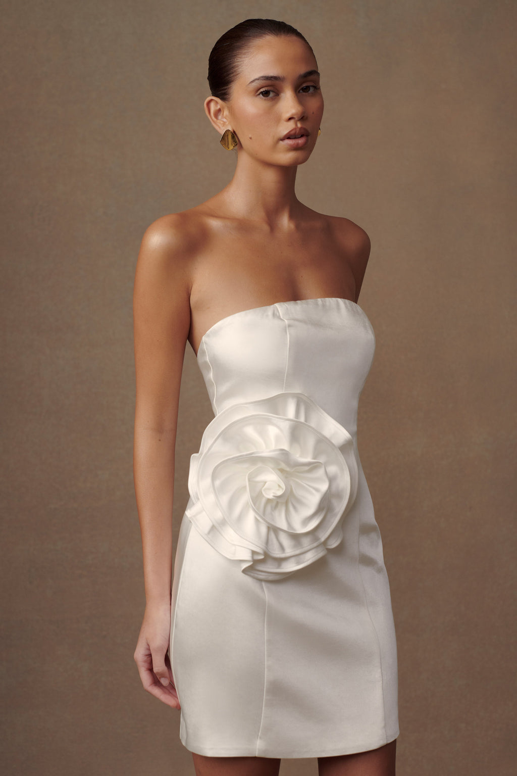 Levauro Bernadette Straplez Rose Mini Elbise - Beyaz
