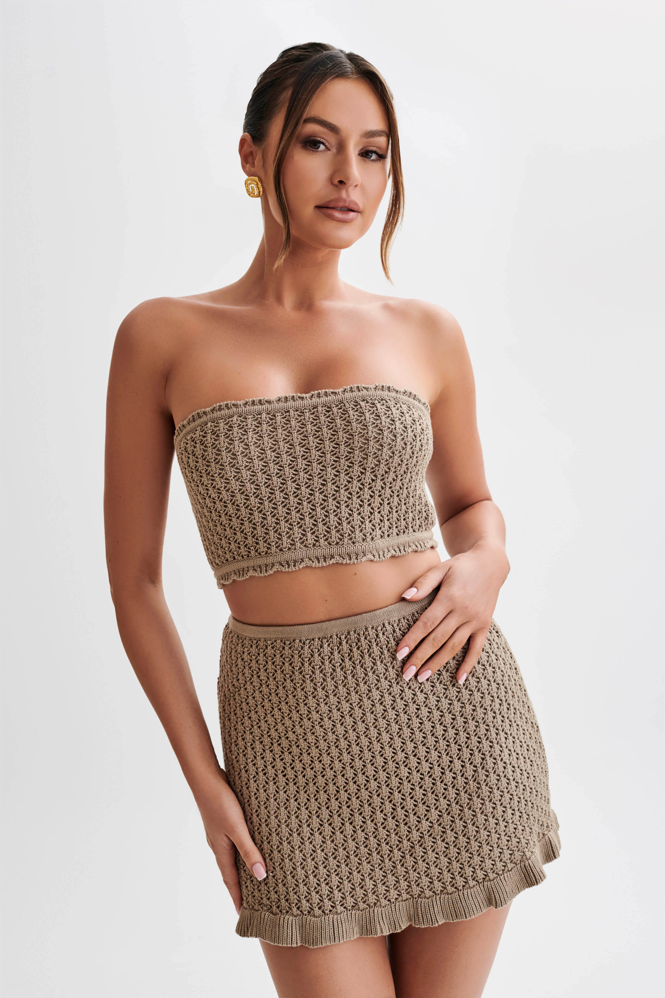 Levauro Serina Örgü Crop Top - Taupe