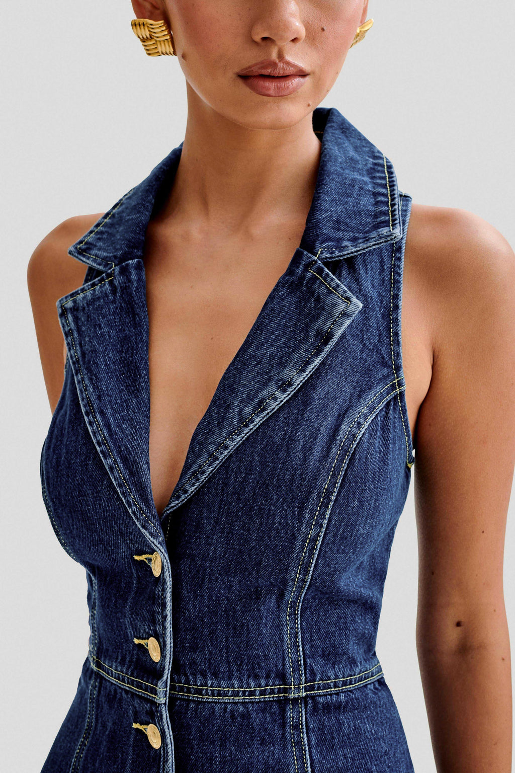 Levauro Eugenie Yakalı Denim Mini Elbise - Lacivert