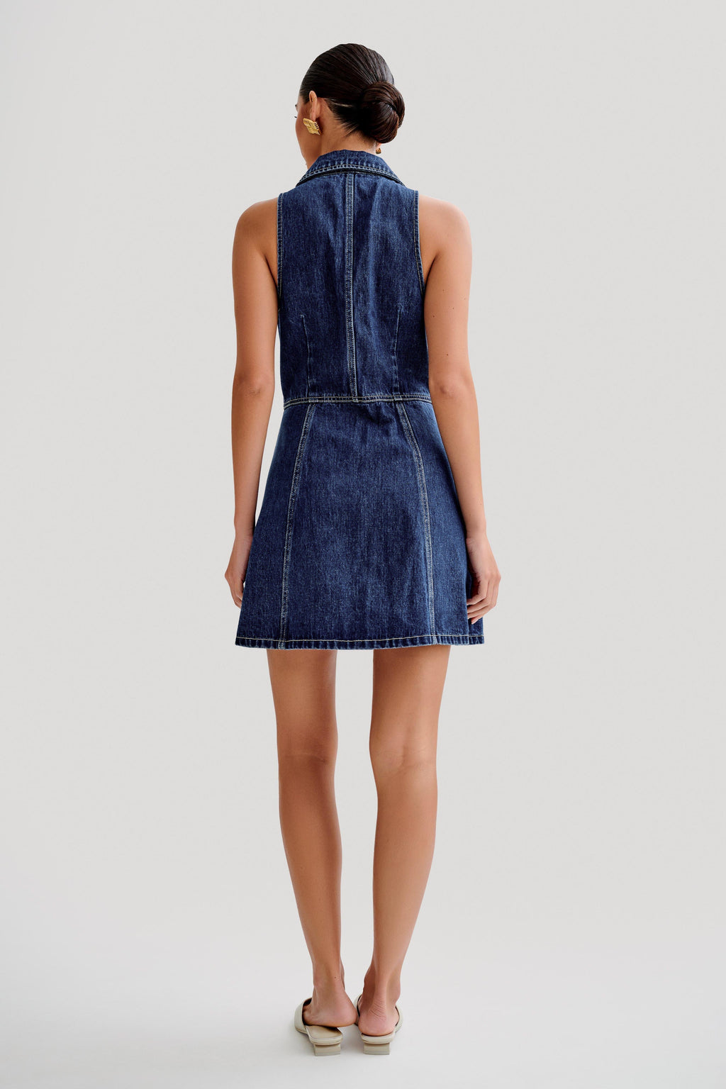 Levauro Eugenie Yakalı Denim Mini Elbise - Lacivert