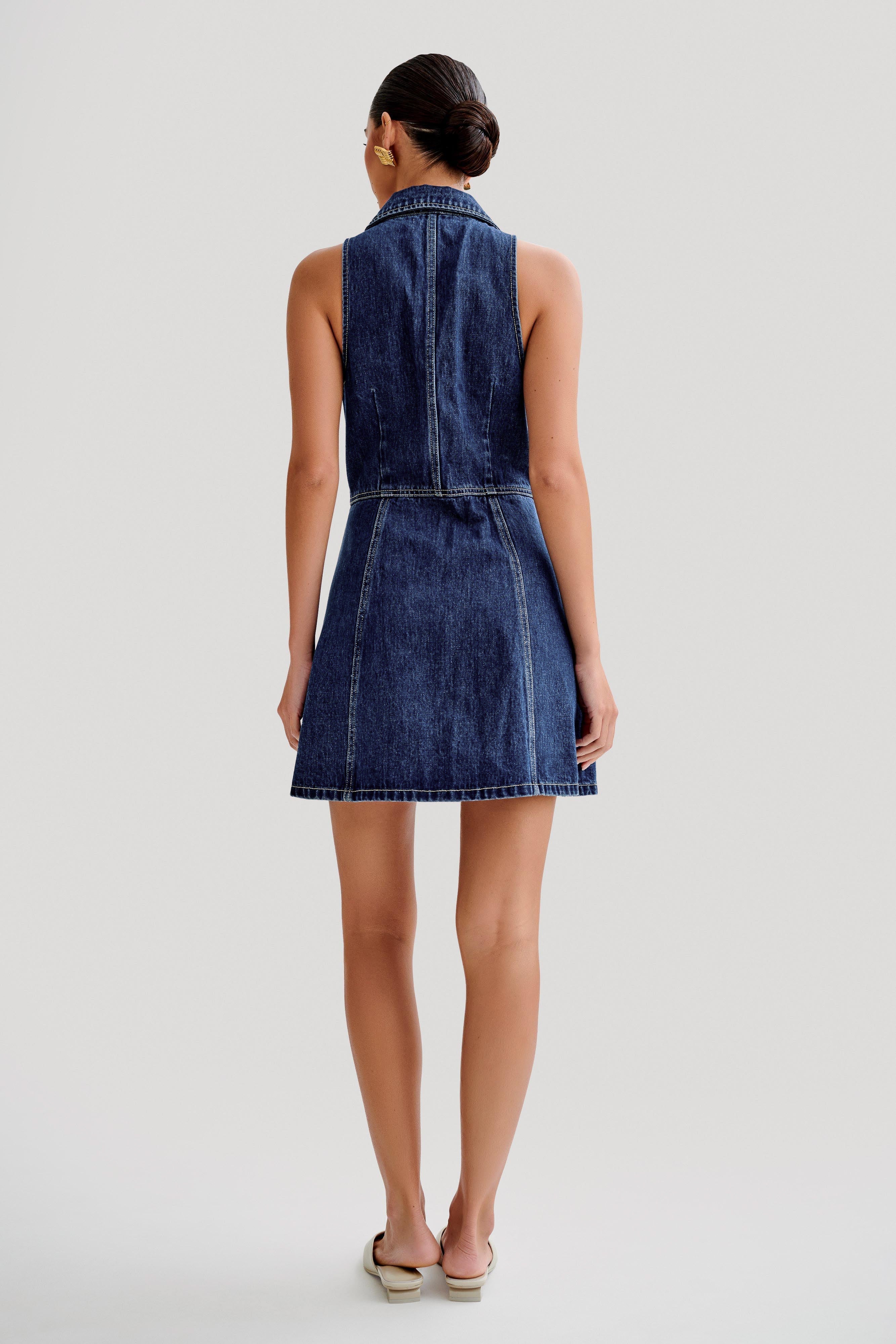 Levauro Eugenie Yakalı Denim Mini Elbise - Lacivert