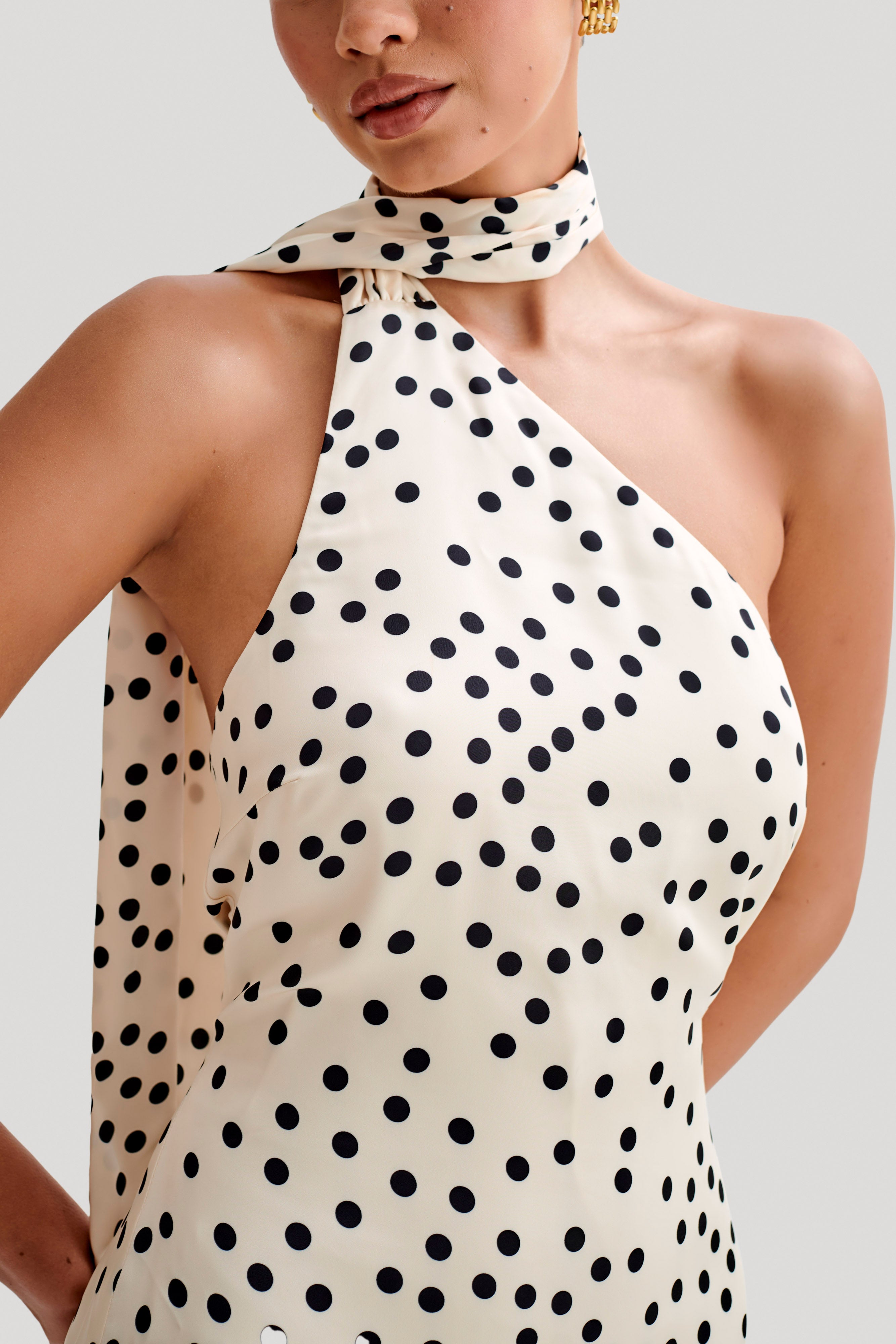 Levauro  Joan Satin Asimetrik Mini Elbise - Polkadot