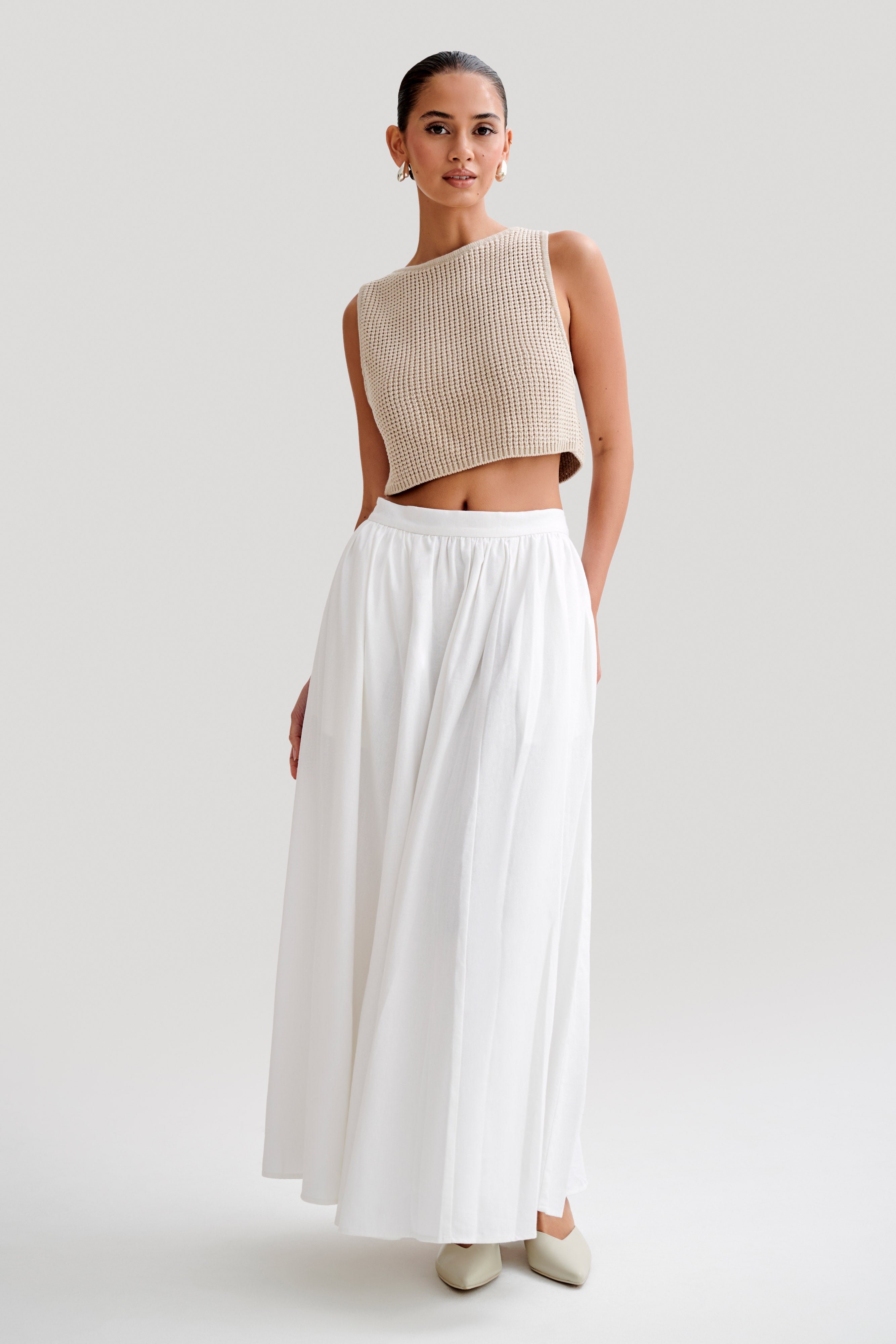 Levauro Clarence Keten A-Line Maxi Etek - Beyaz