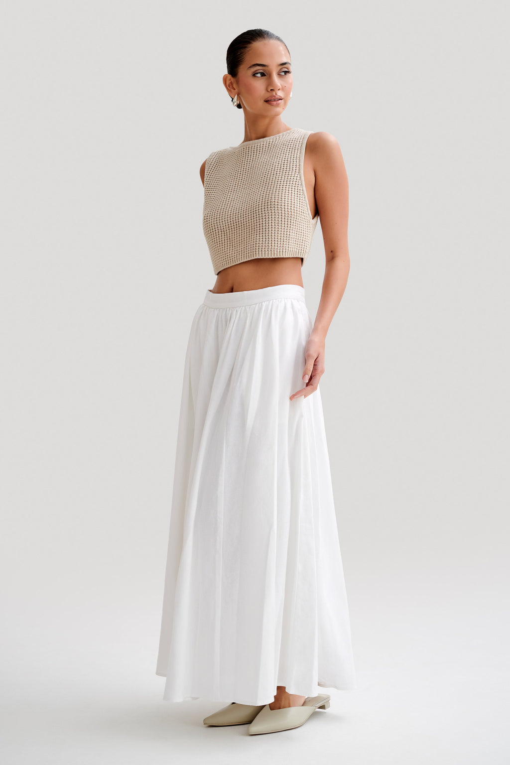 Levauro Clarence Keten A-Line Maxi Etek - Beyaz