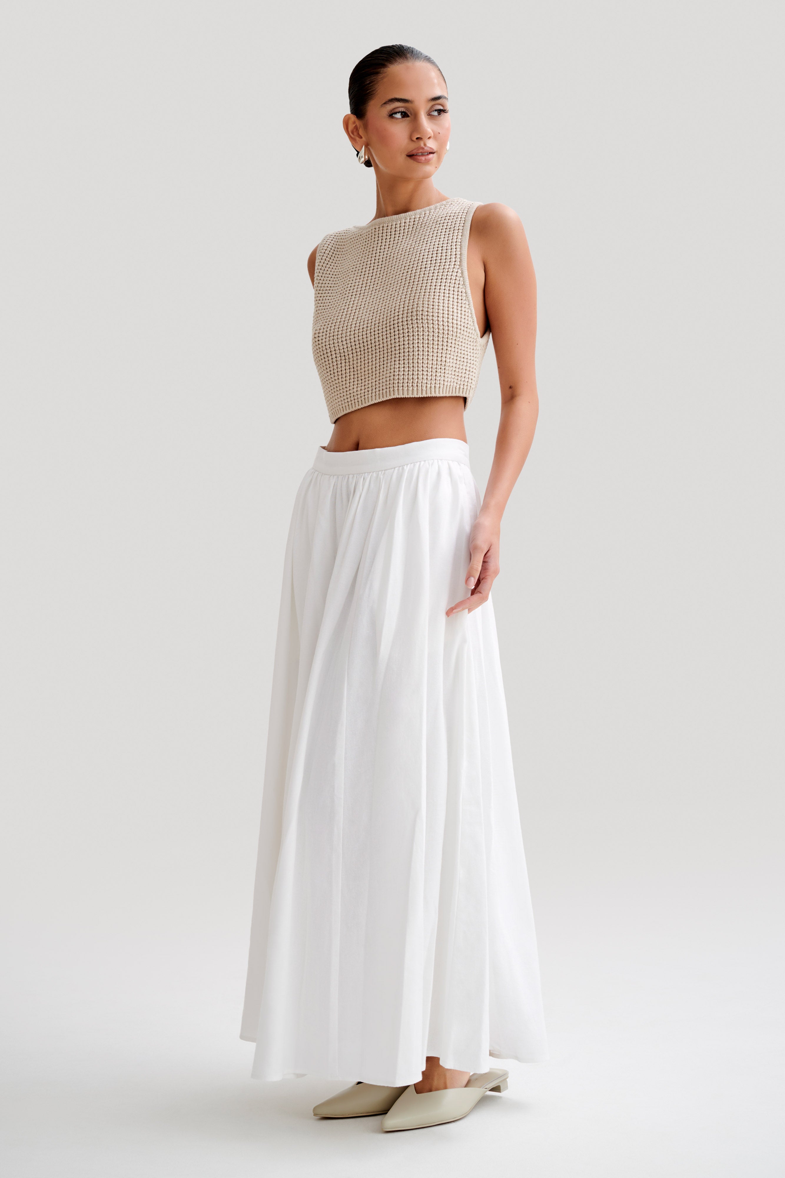 Levauro Clarence Keten A-Line Maxi Etek - Beyaz
