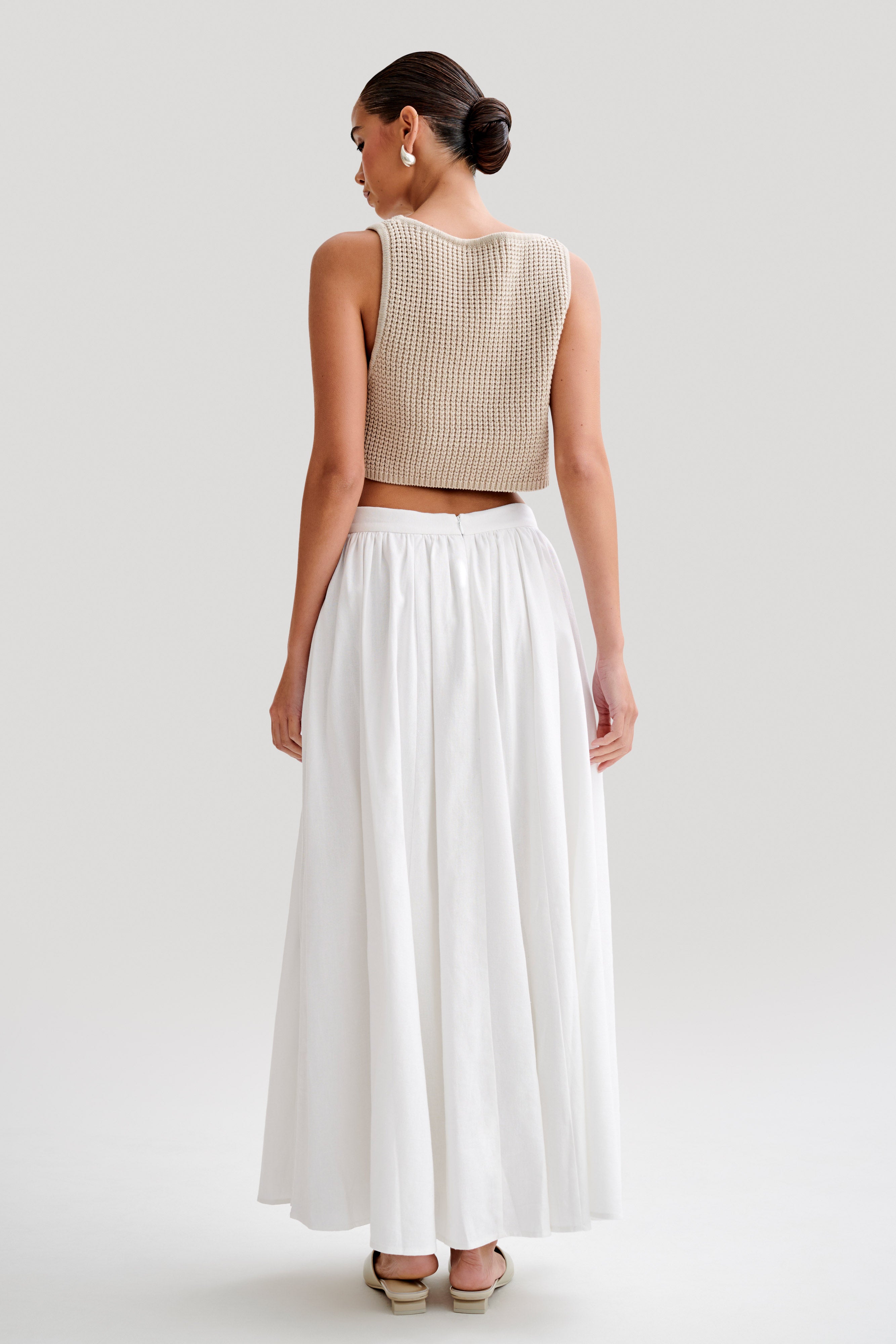 Levauro Clarence Keten A-Line Maxi Etek - Beyaz