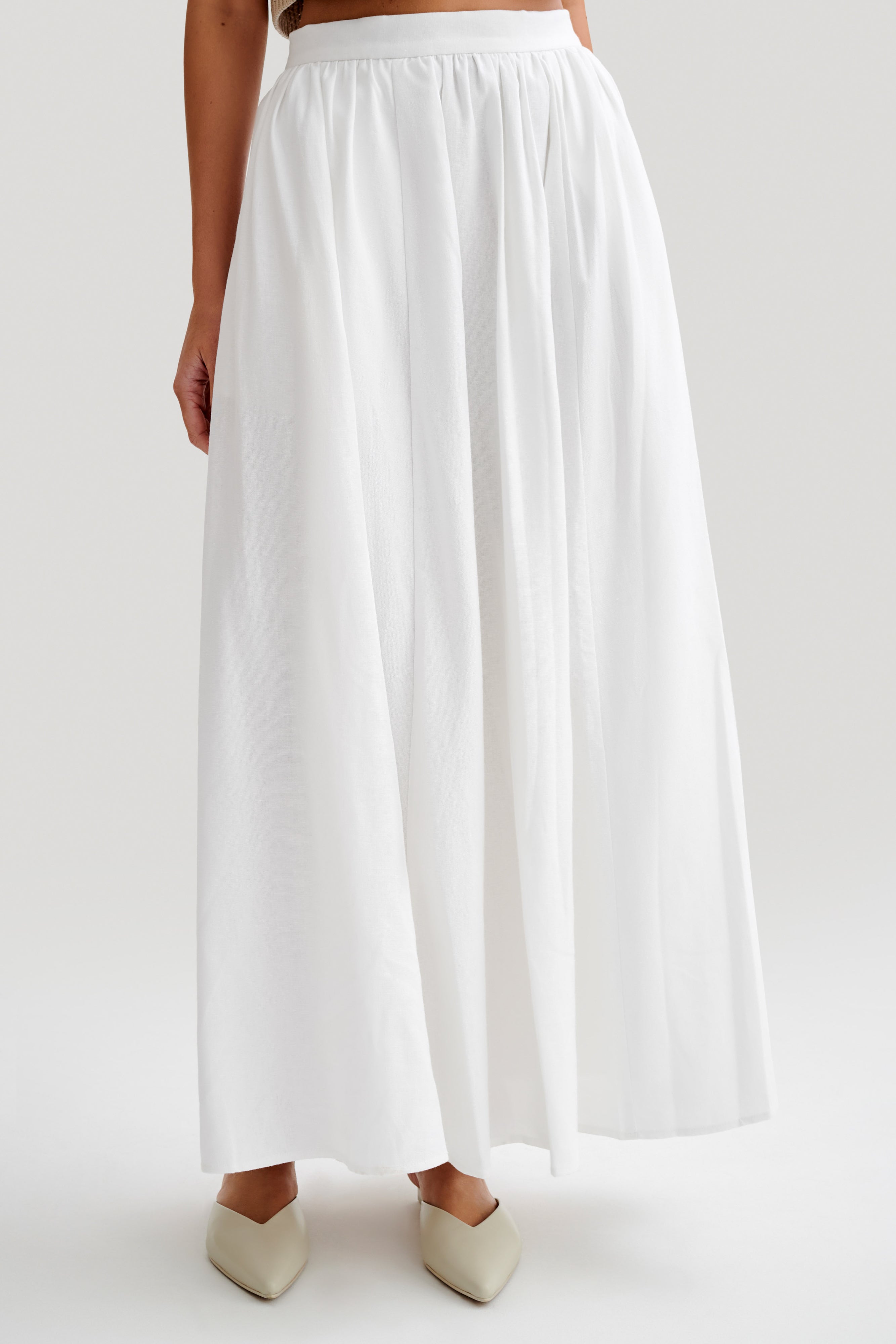 Levauro Clarence Keten A-Line Maxi Etek - Beyaz