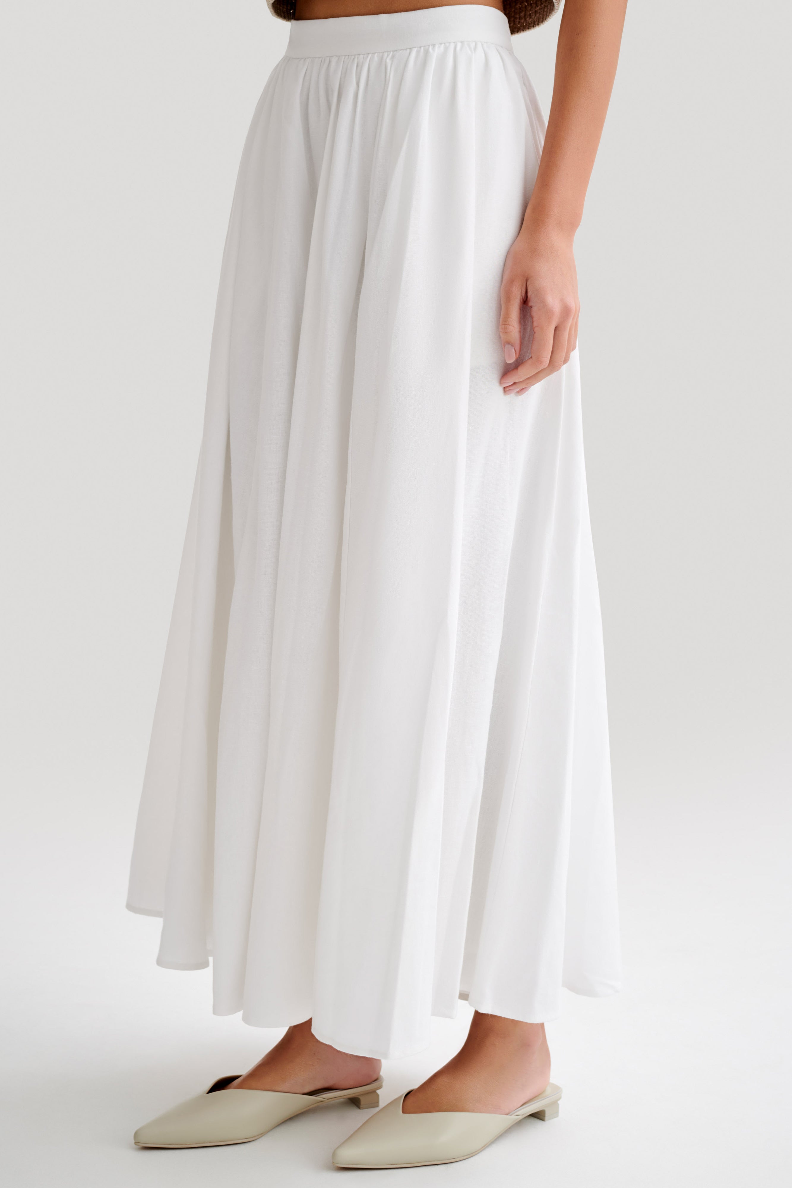 Levauro Clarence Keten A-Line Maxi Etek - Beyaz