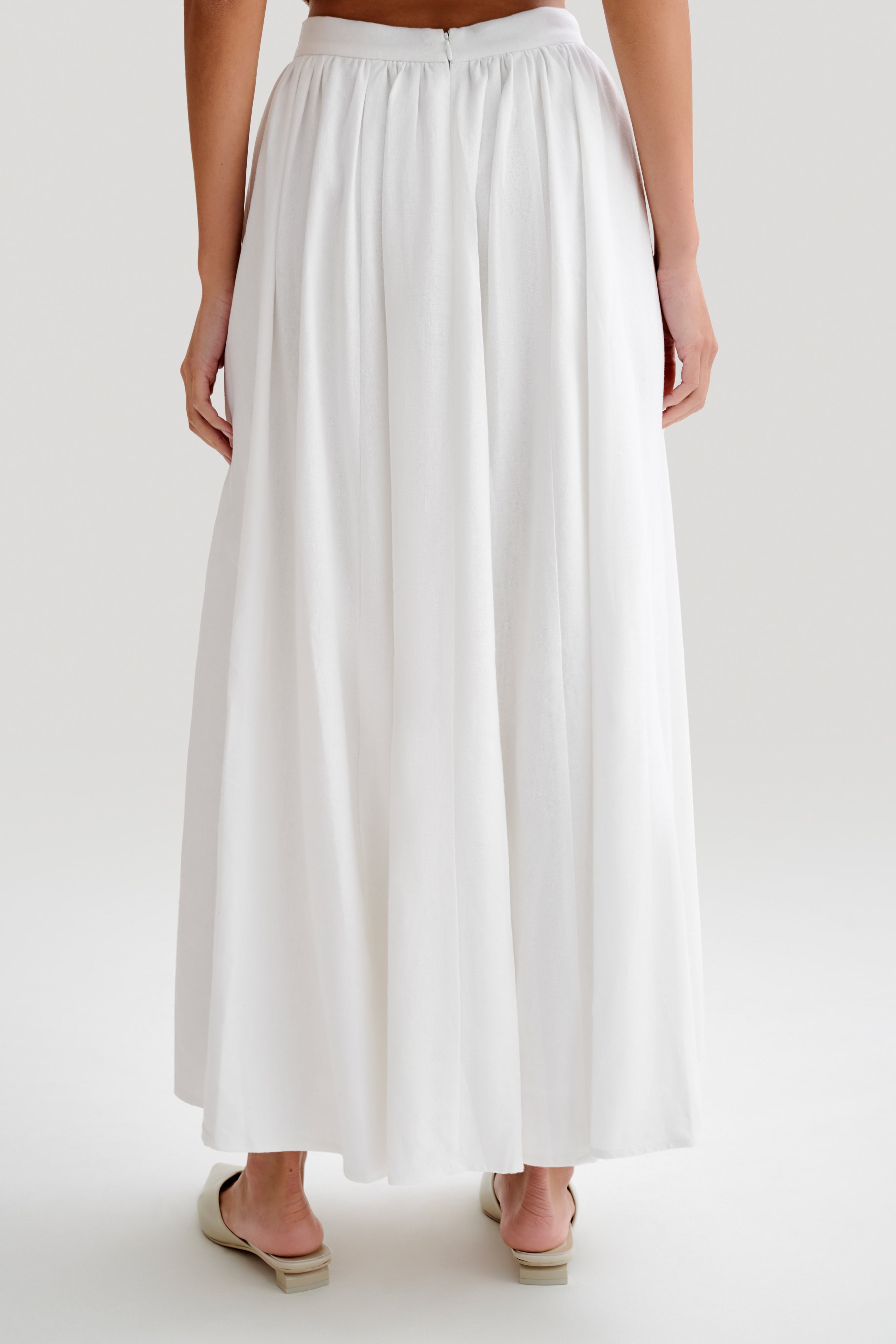 Levauro Clarence Keten A-Line Maxi Etek - Beyaz