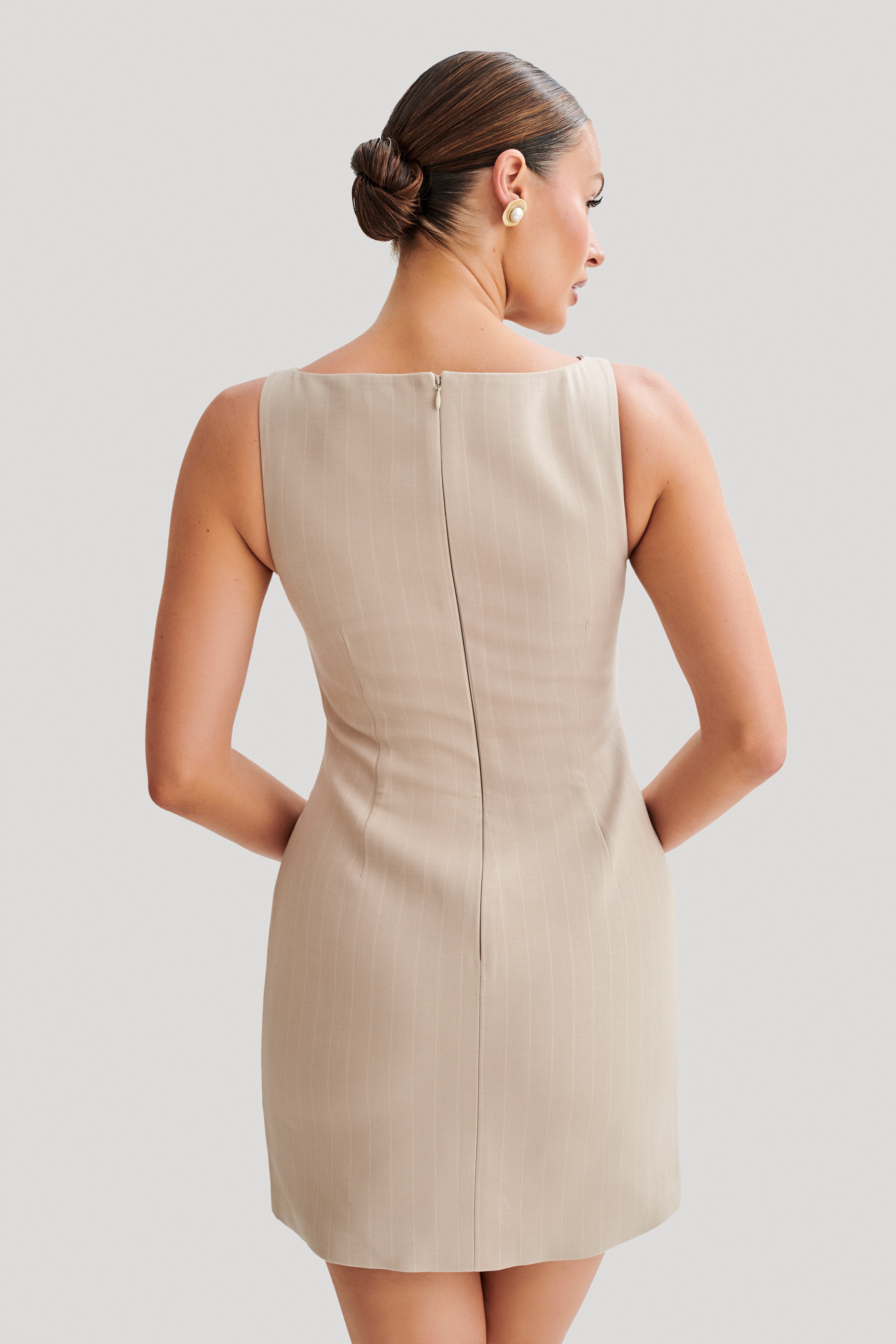 Levauro Angela Suit Mini Elbise - Taupe İnce Çizgili