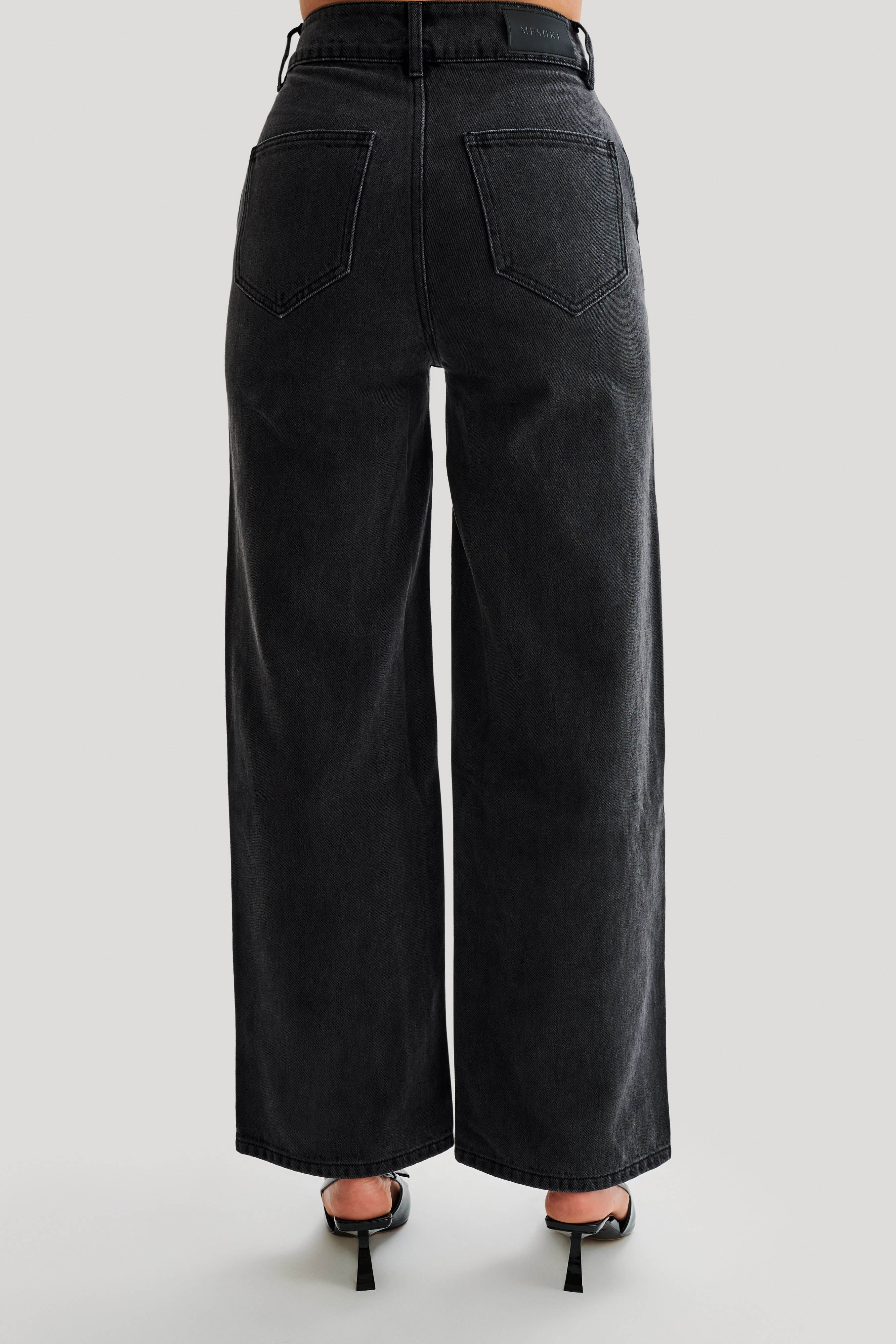 Levauro Roxy Geniş Paça Yüksek Bel Denim Kot - Yıkanmış Siyah