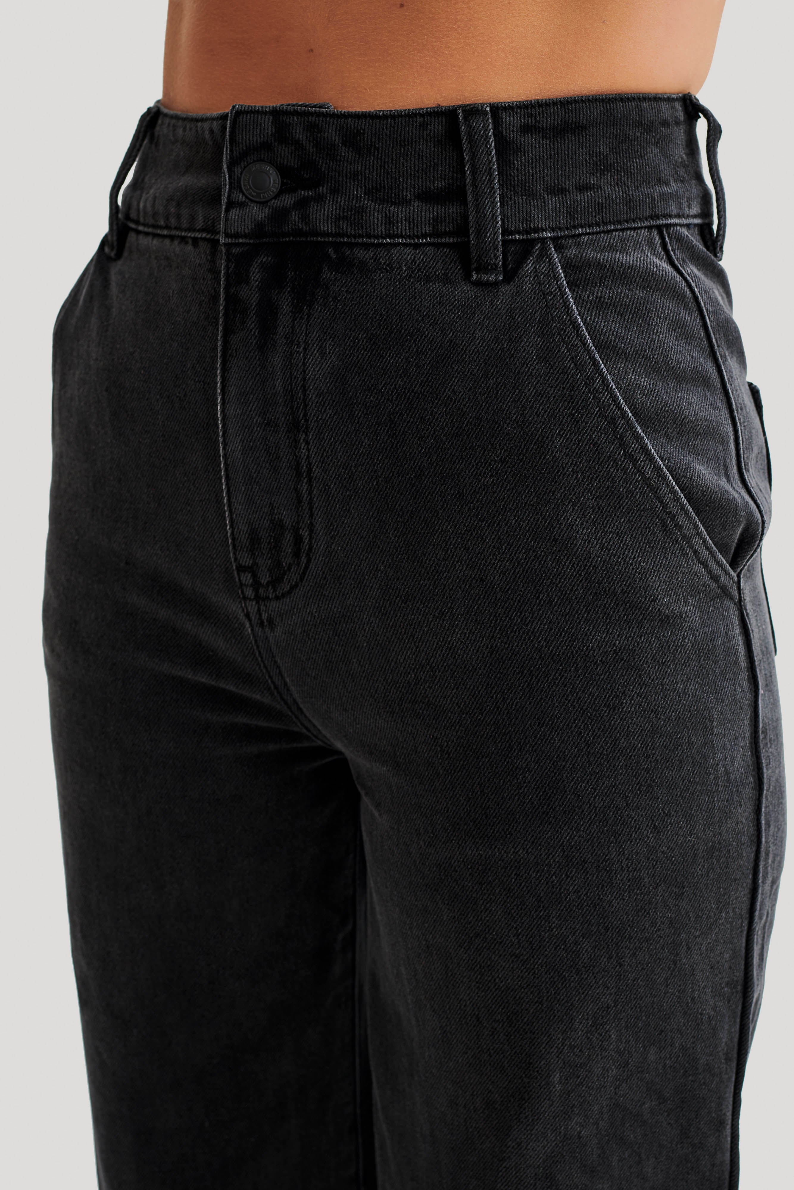 Levauro Roxy Geniş Paça Yüksek Bel Denim Kot - Yıkanmış Siyah