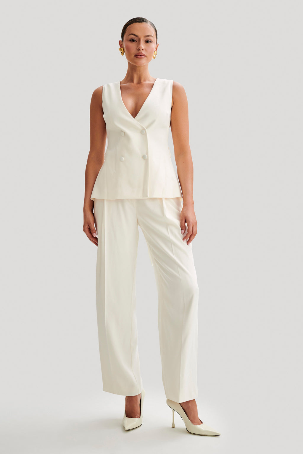 Levauro Amelie Suiting Longline Yelek - Fildişi