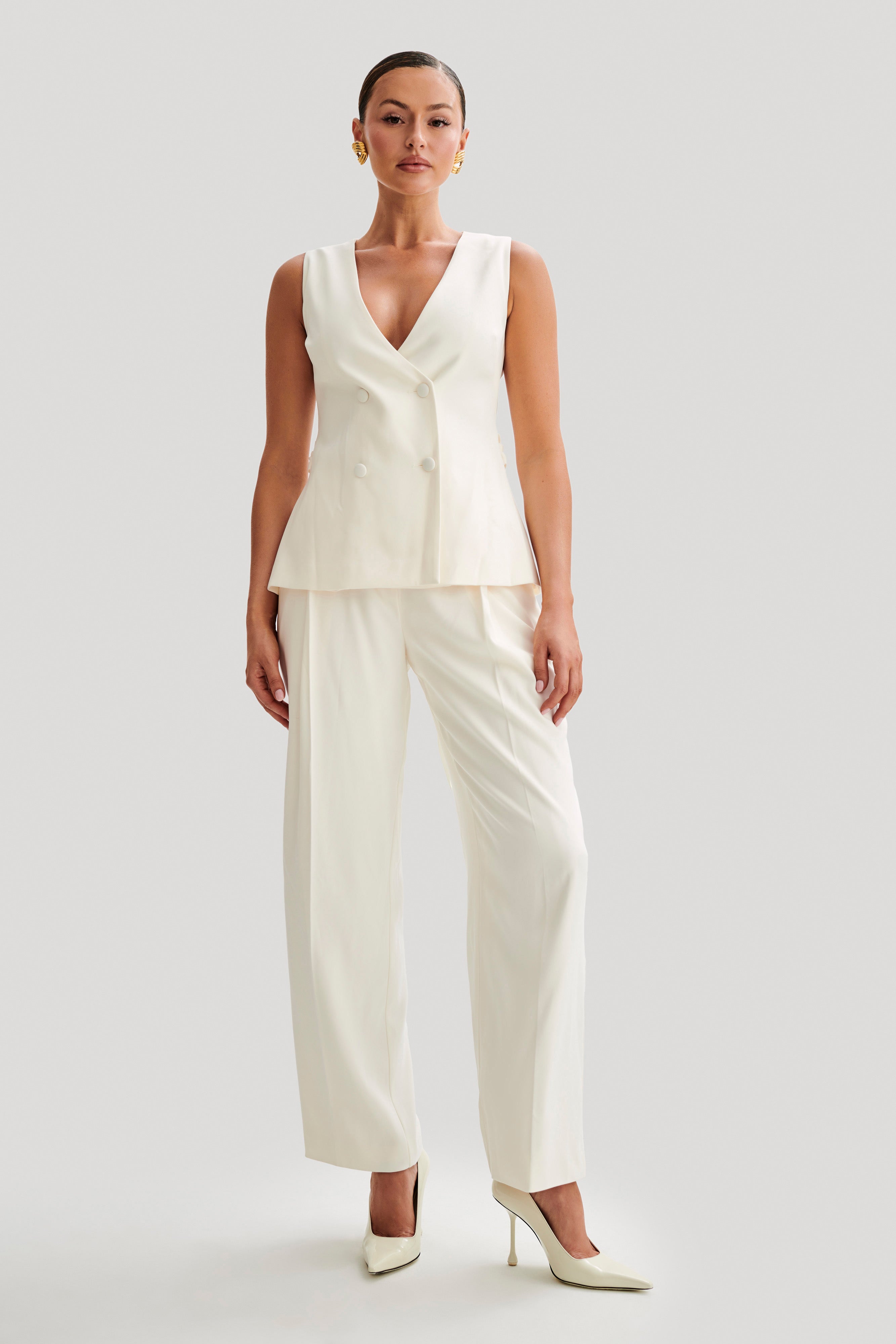 Levauro Amelie Suiting Longline Yelek - Fildişi