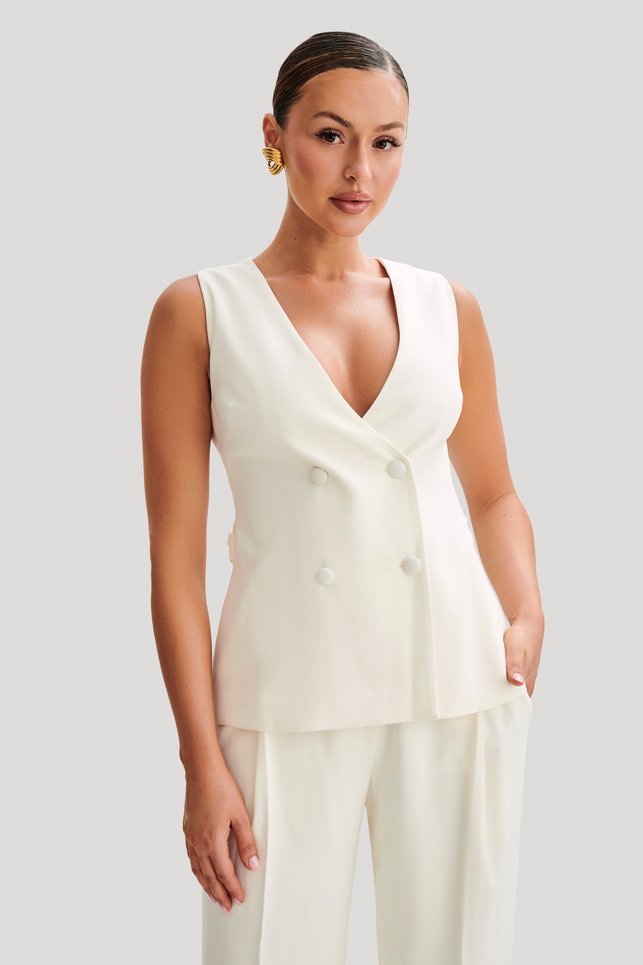 Levauro Amelie Suiting Longline Yelek - Fildişi