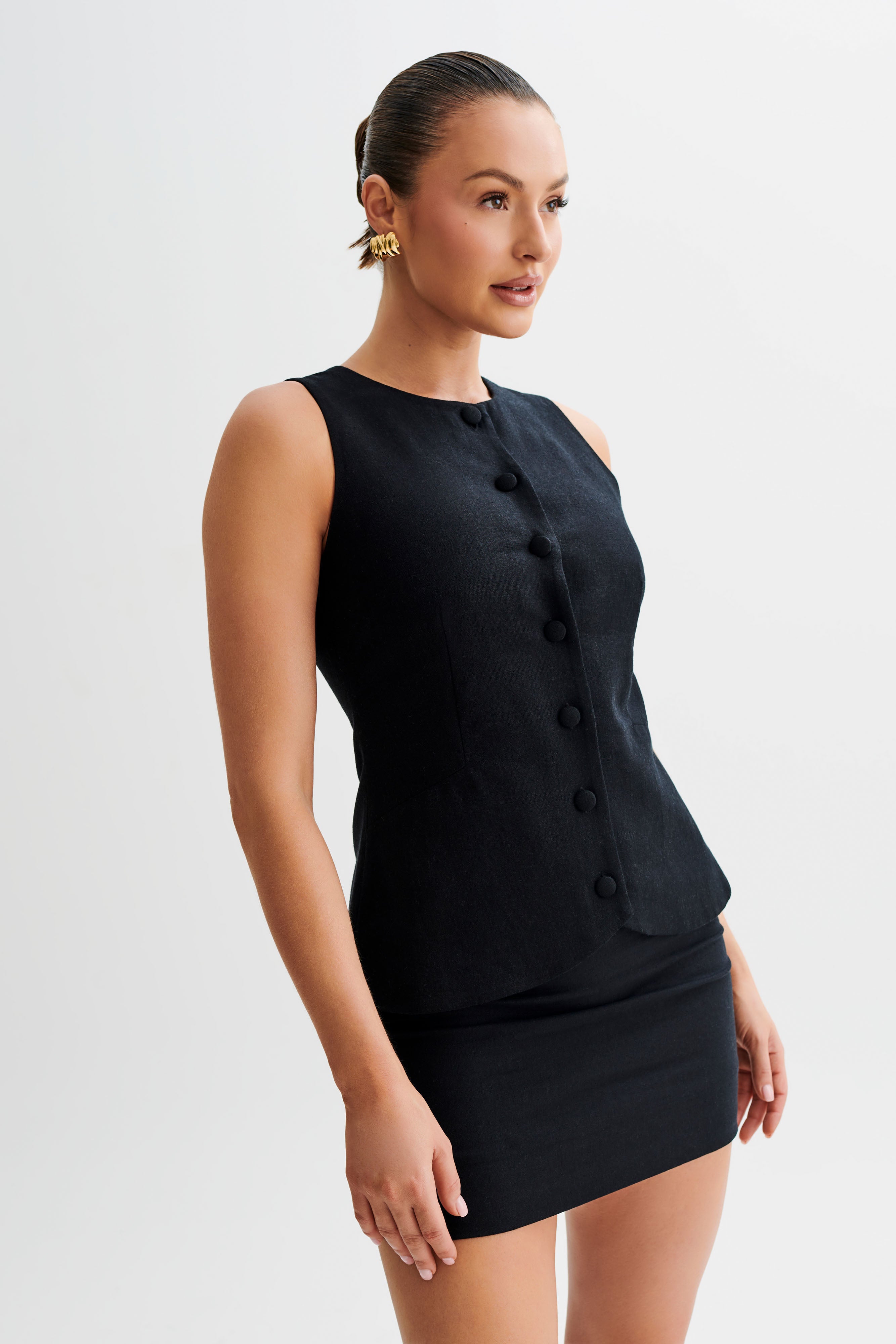 Levauro Marquette Keten Mini Etek - Siyah