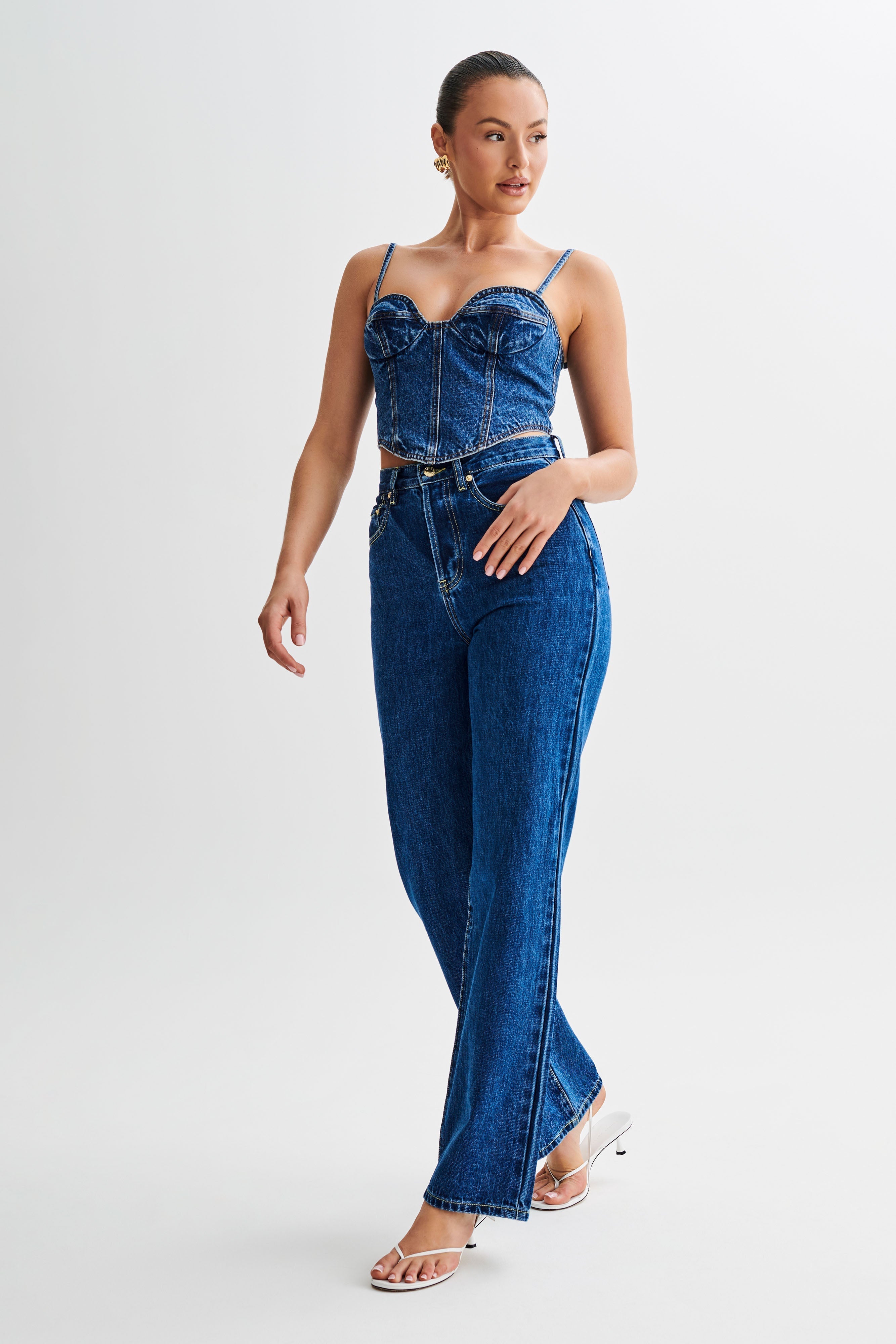 Levauro Lana Denim Kaplı Korse Üst - Lacivert