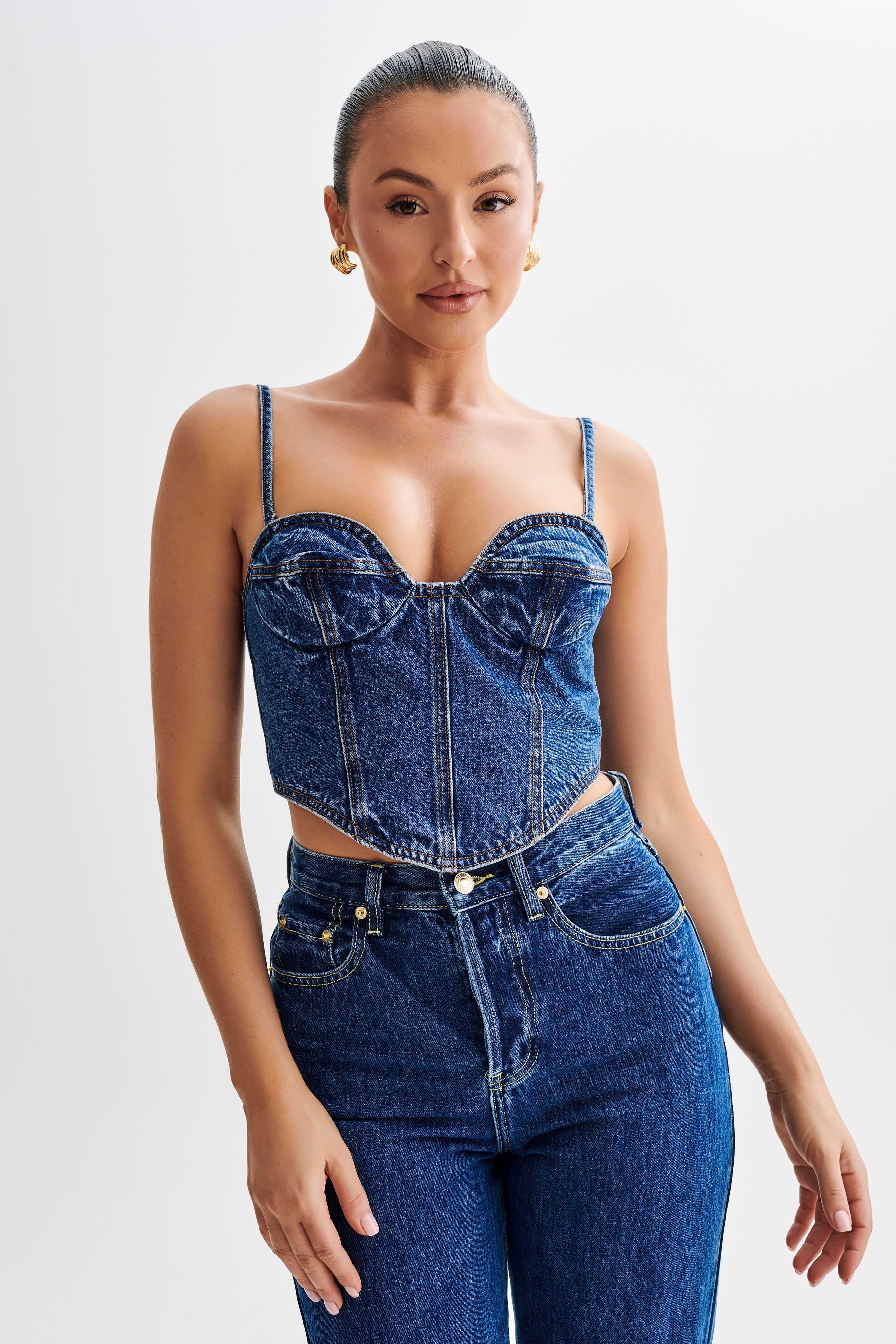 Levauro Lana Denim Kaplı Korse Üst - Lacivert